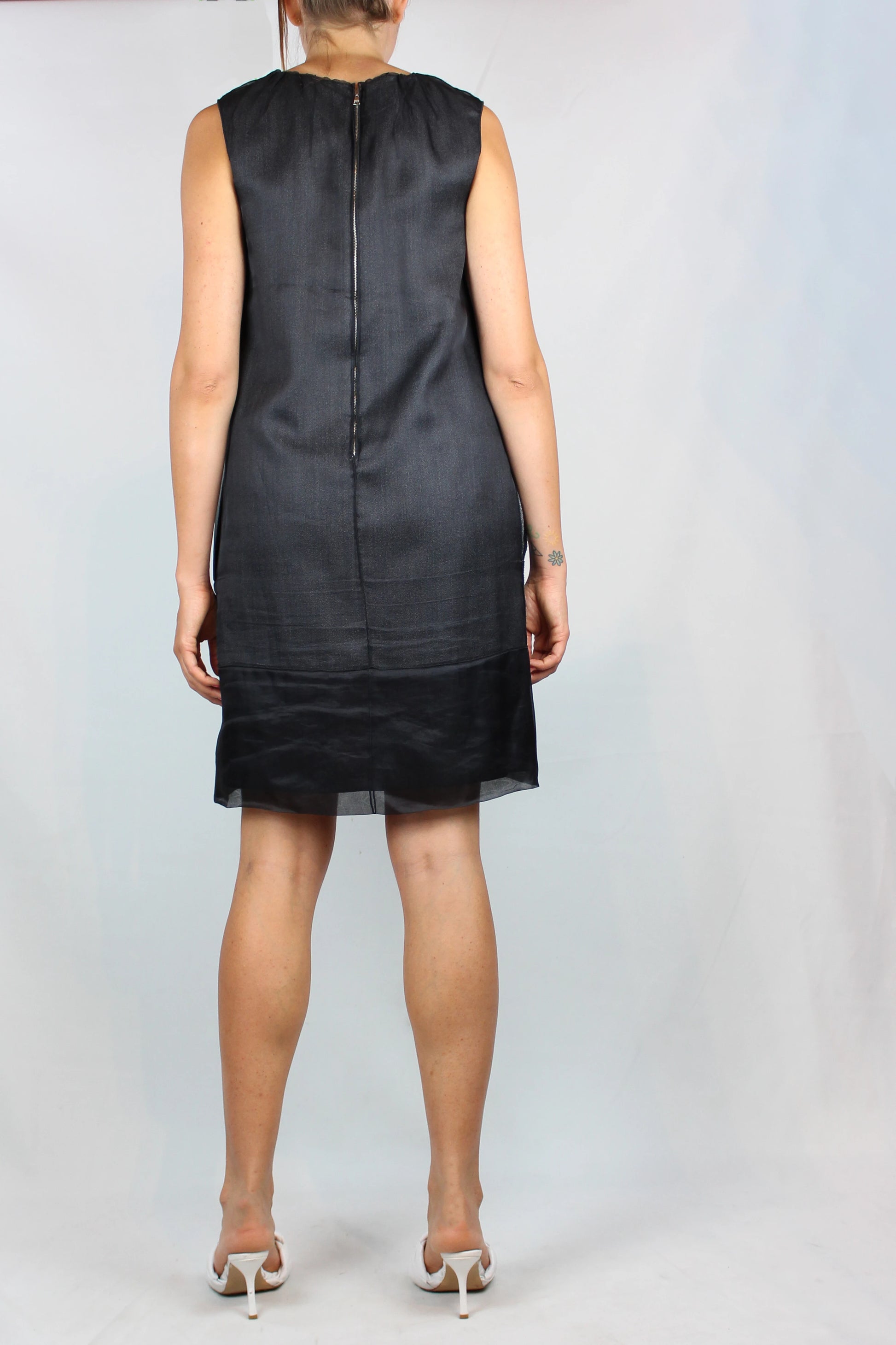 Black Double-Layer Dress with Ruched Neckline