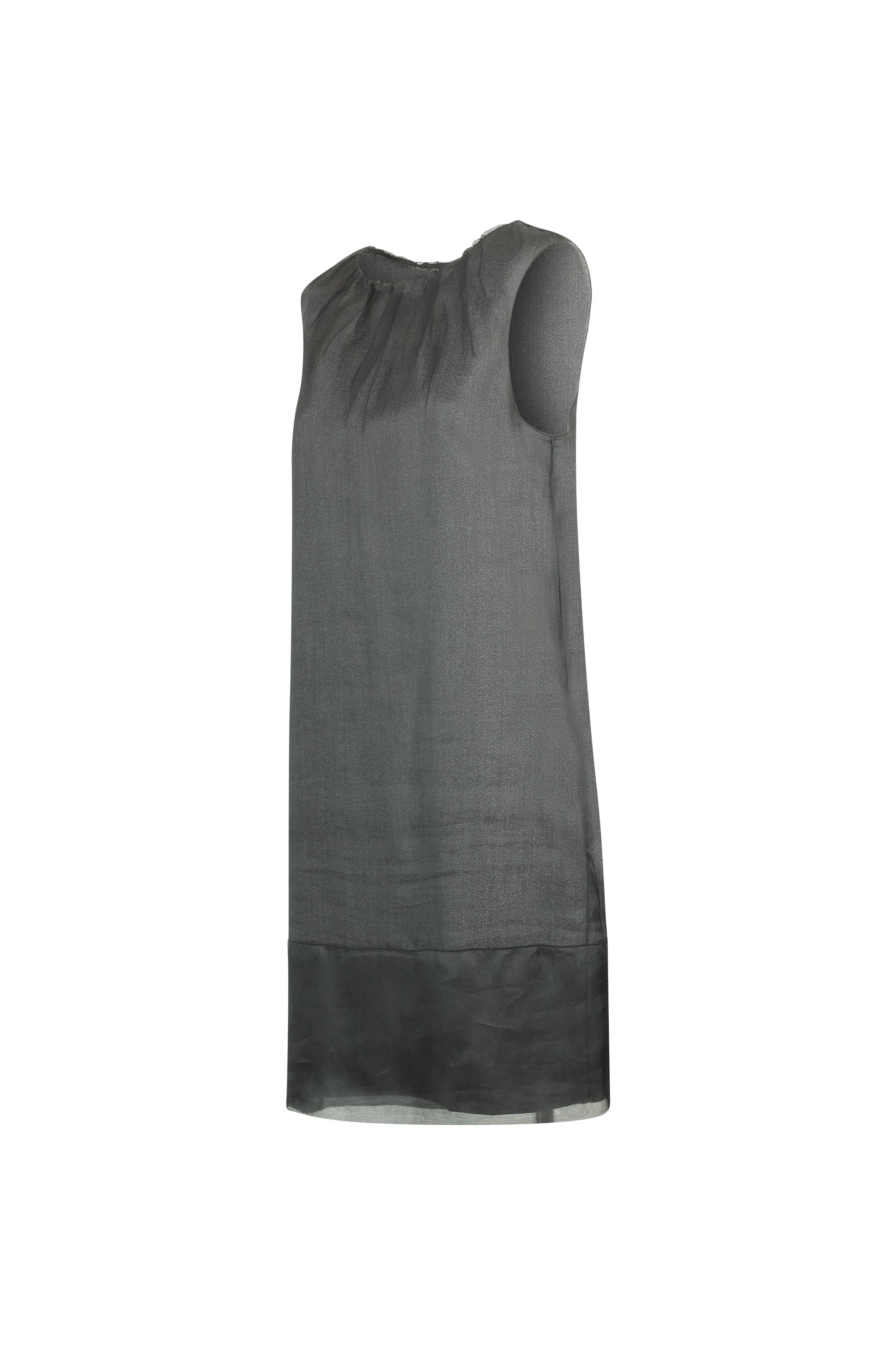 Black Double-Layer Dress with Ruched Neckline