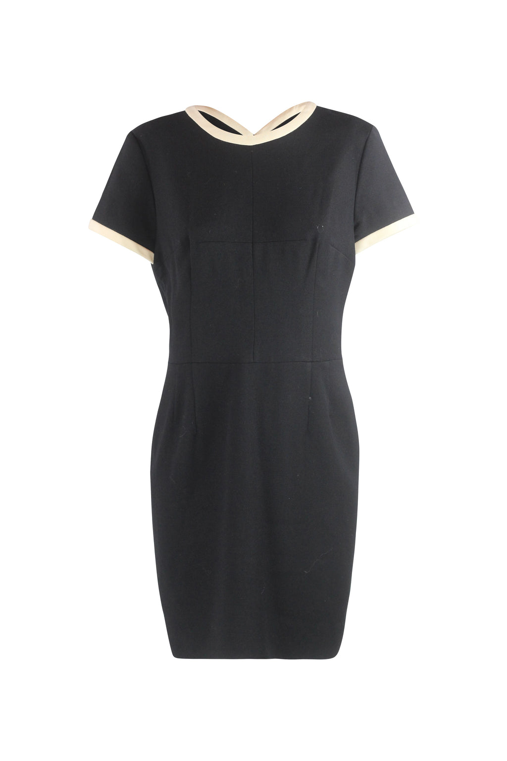 Black Wool Bodycon Dress with White Contrast Trim