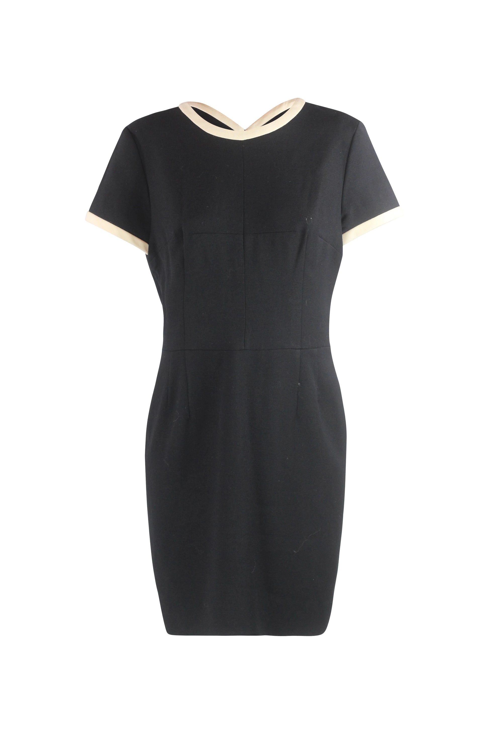 Black Wool Bodycon Dress with White Contrast Trim