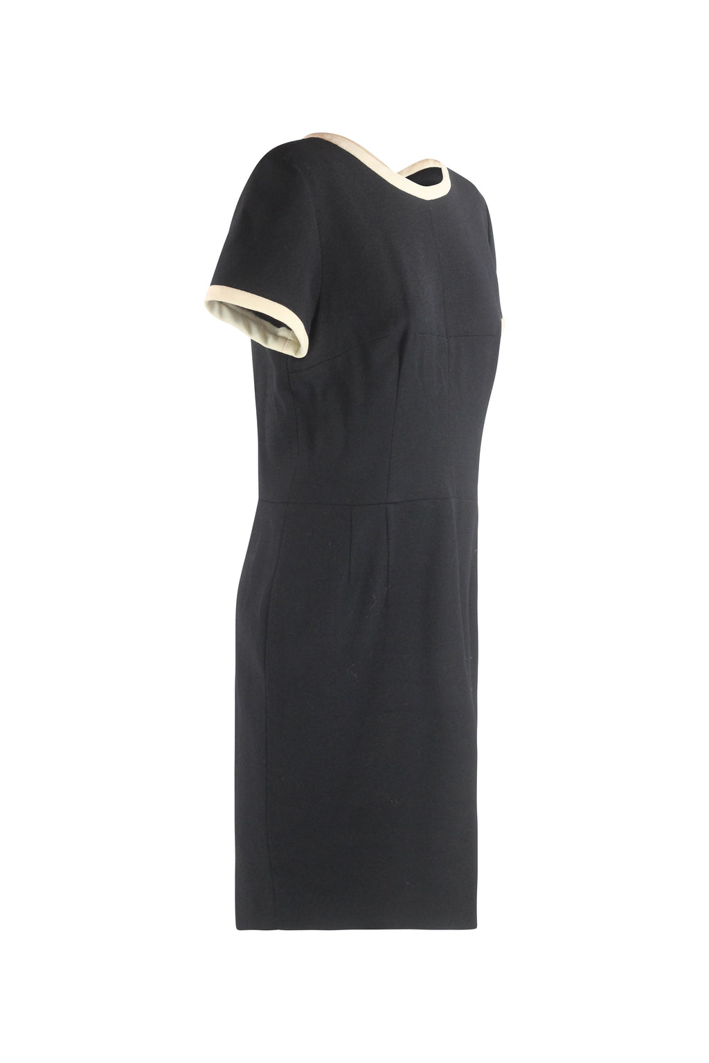 Black Wool Bodycon Dress with White Contrast Trim