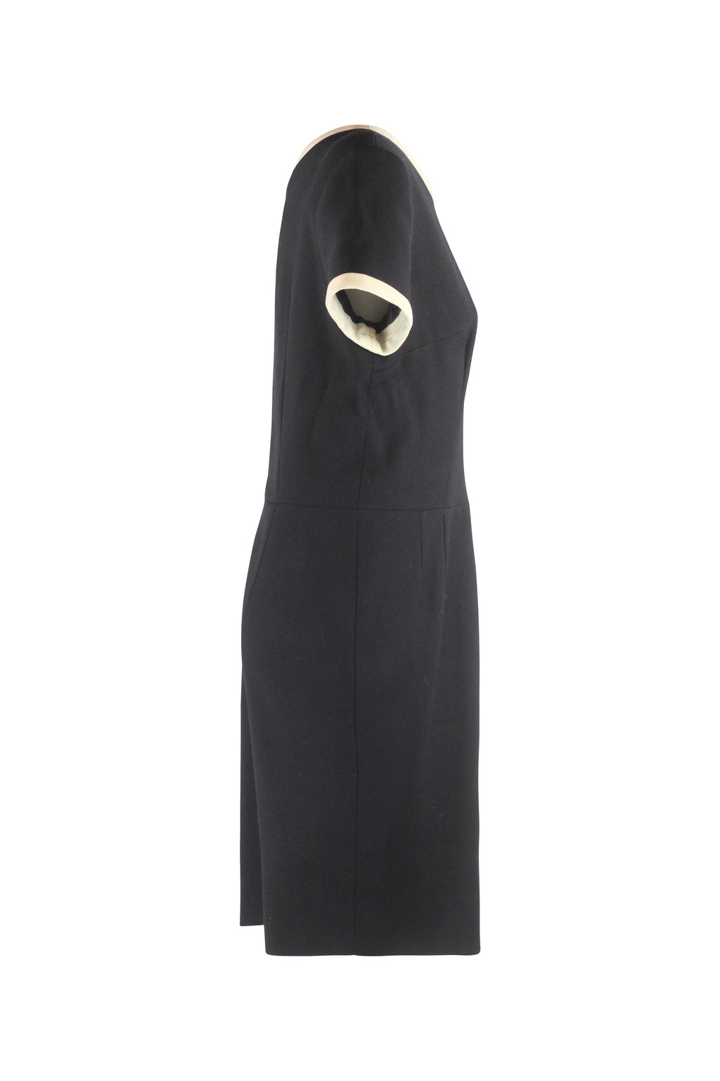 Black Wool Bodycon Dress with White Contrast Trim