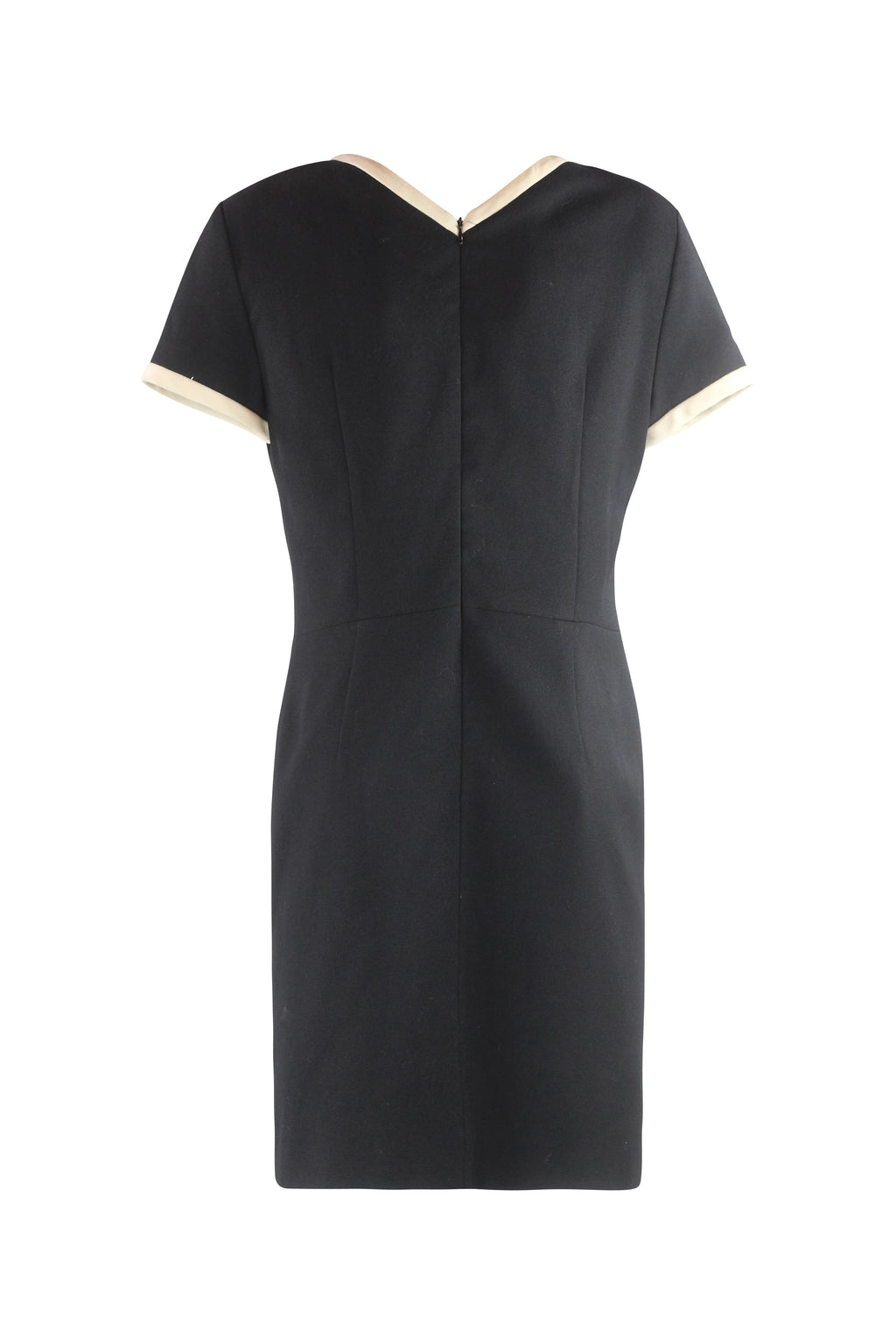 Black Wool Bodycon Dress with White Contrast Trim