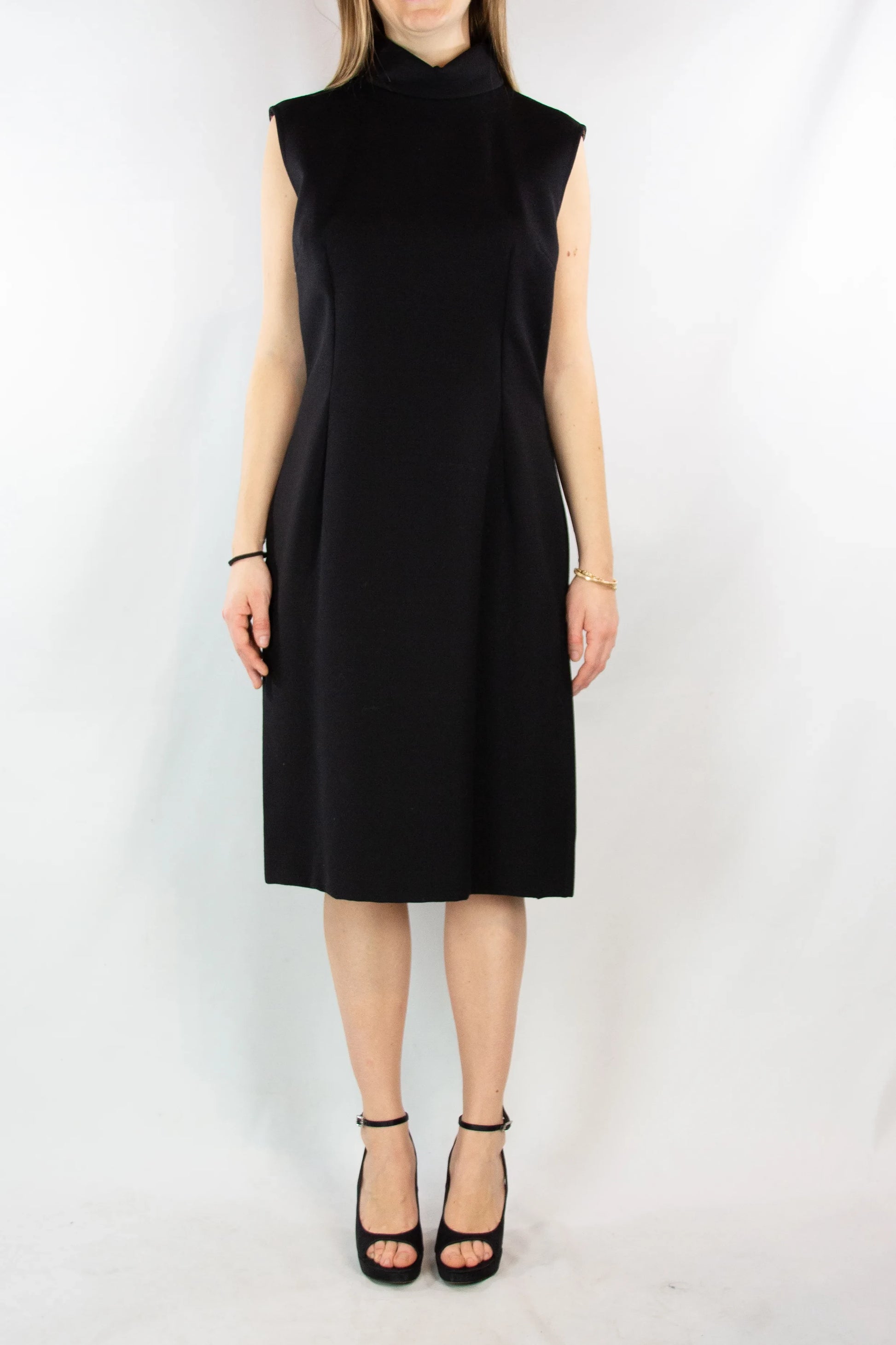 Black Sheath Dress with Turtleneck and Side Slit