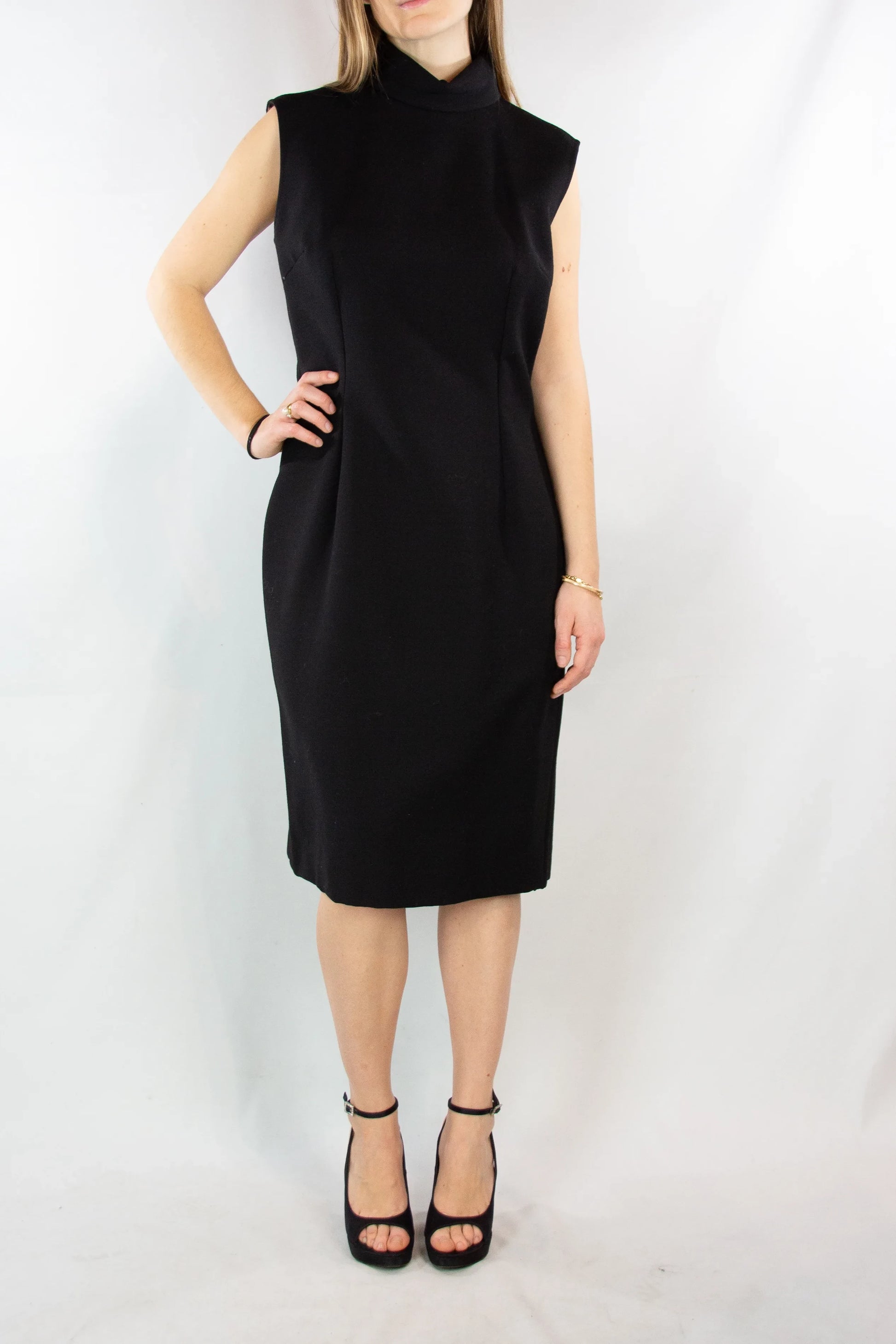 Black Sheath Dress with Turtleneck and Side Slit