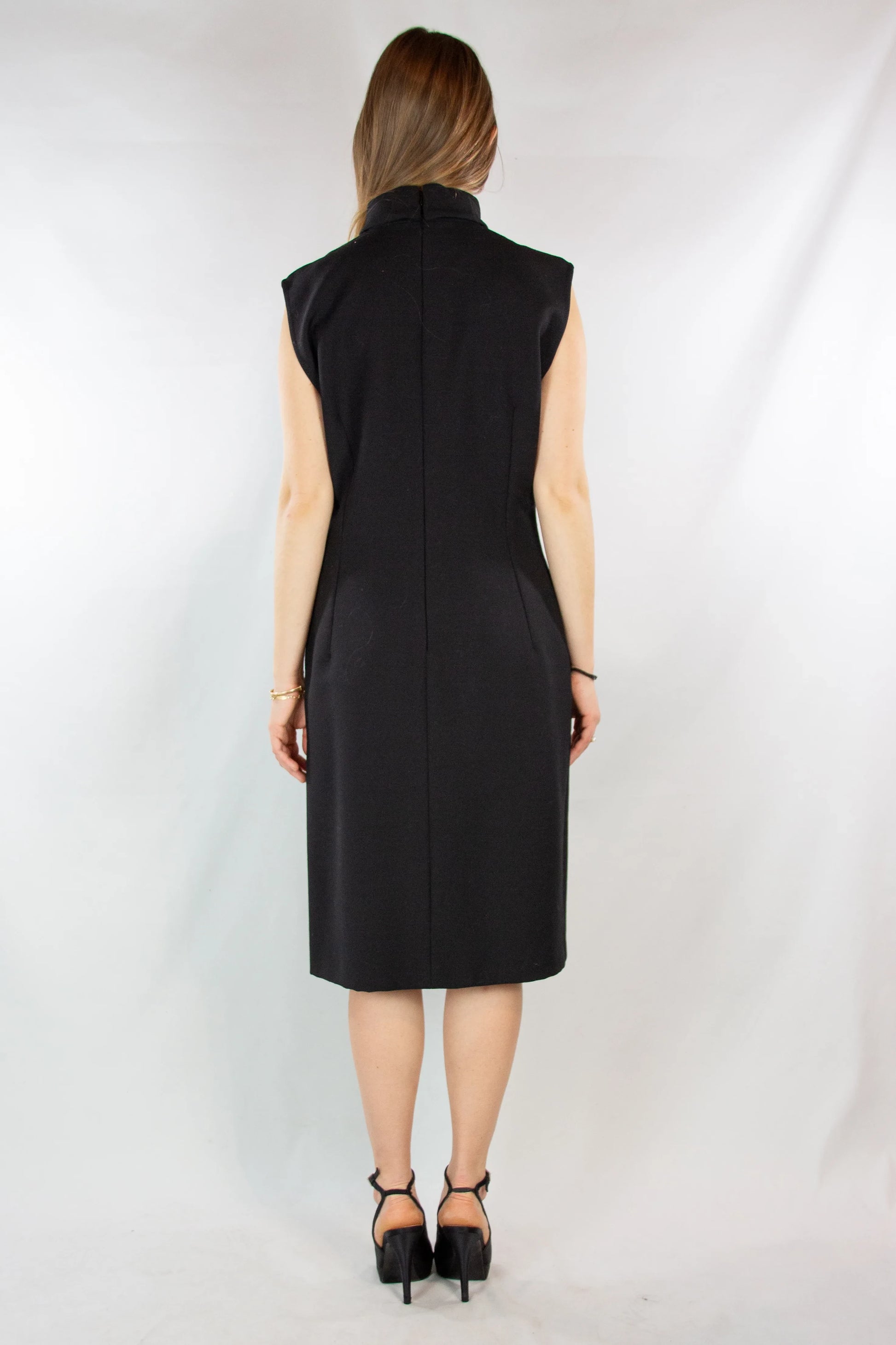 Black Sheath Dress with Turtleneck and Side Slit