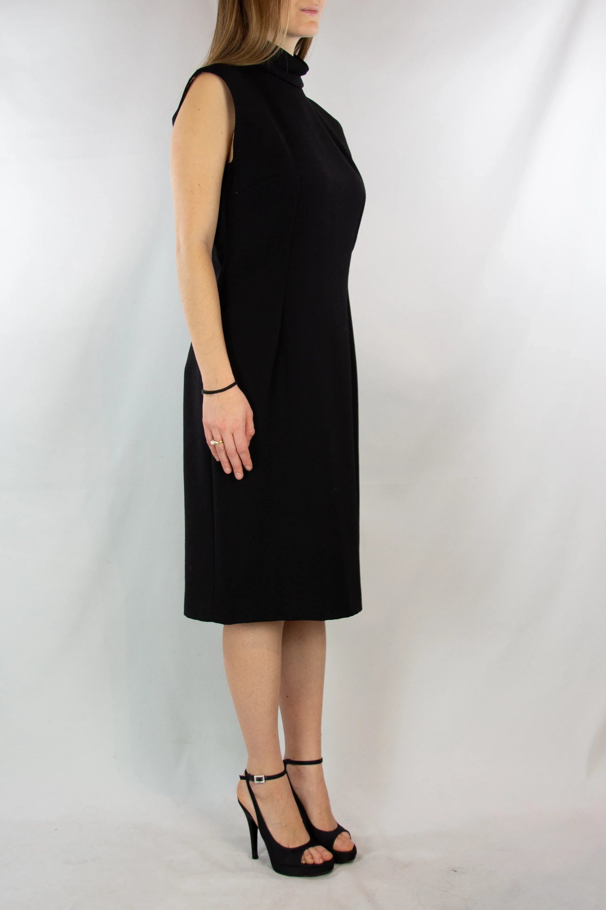Black Sheath Dress with Turtleneck and Side Slit