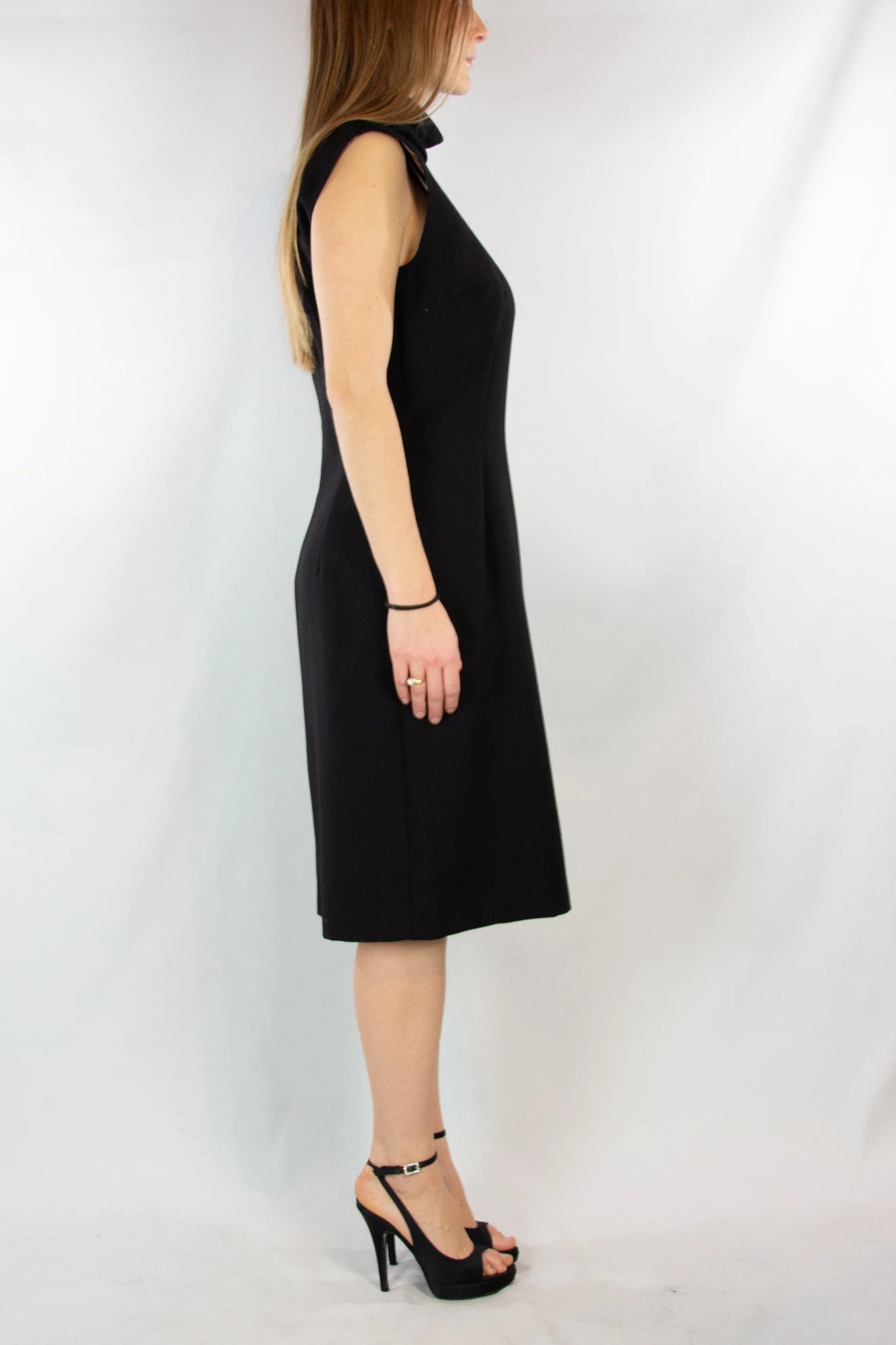 Black Sheath Dress with Turtleneck and Side Slit