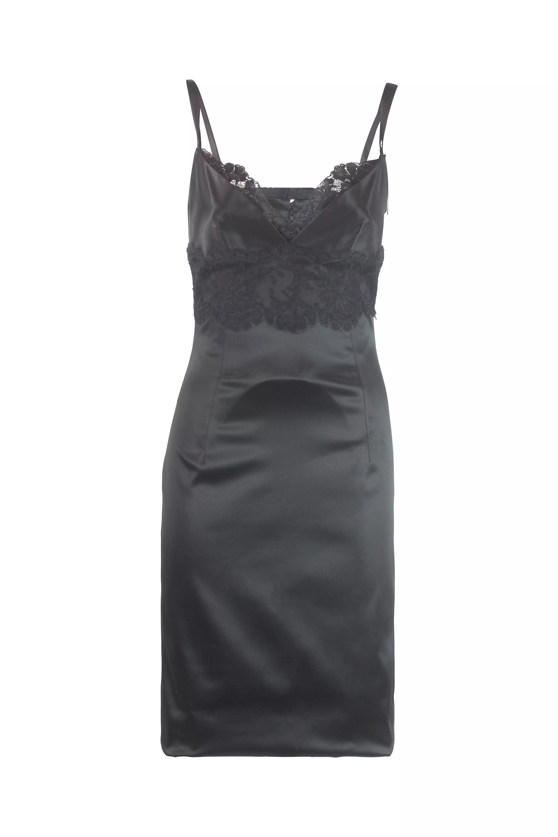 Black Satin Lace Bodycon Midi Dress