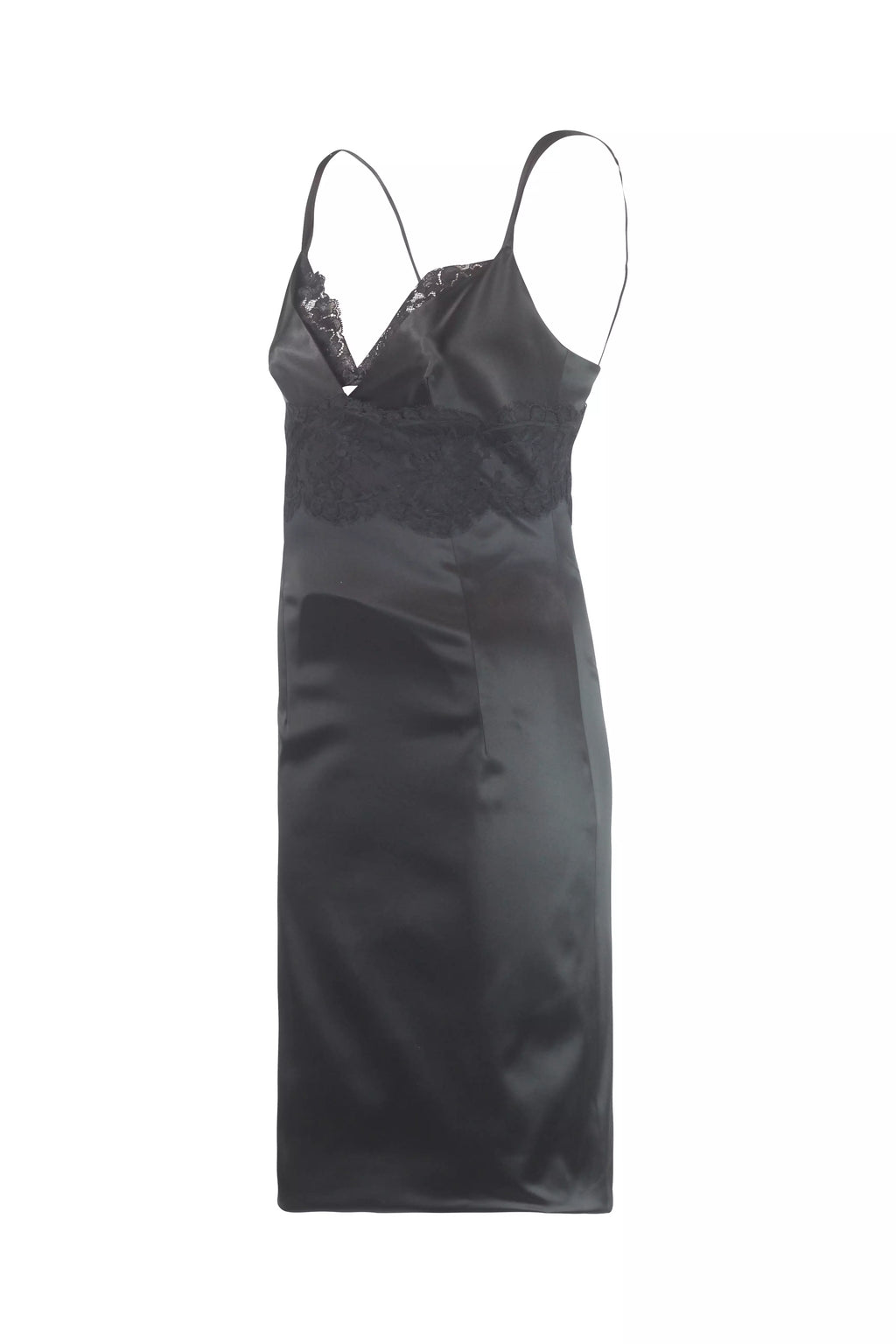 Black Satin Lace Bodycon Midi Dress