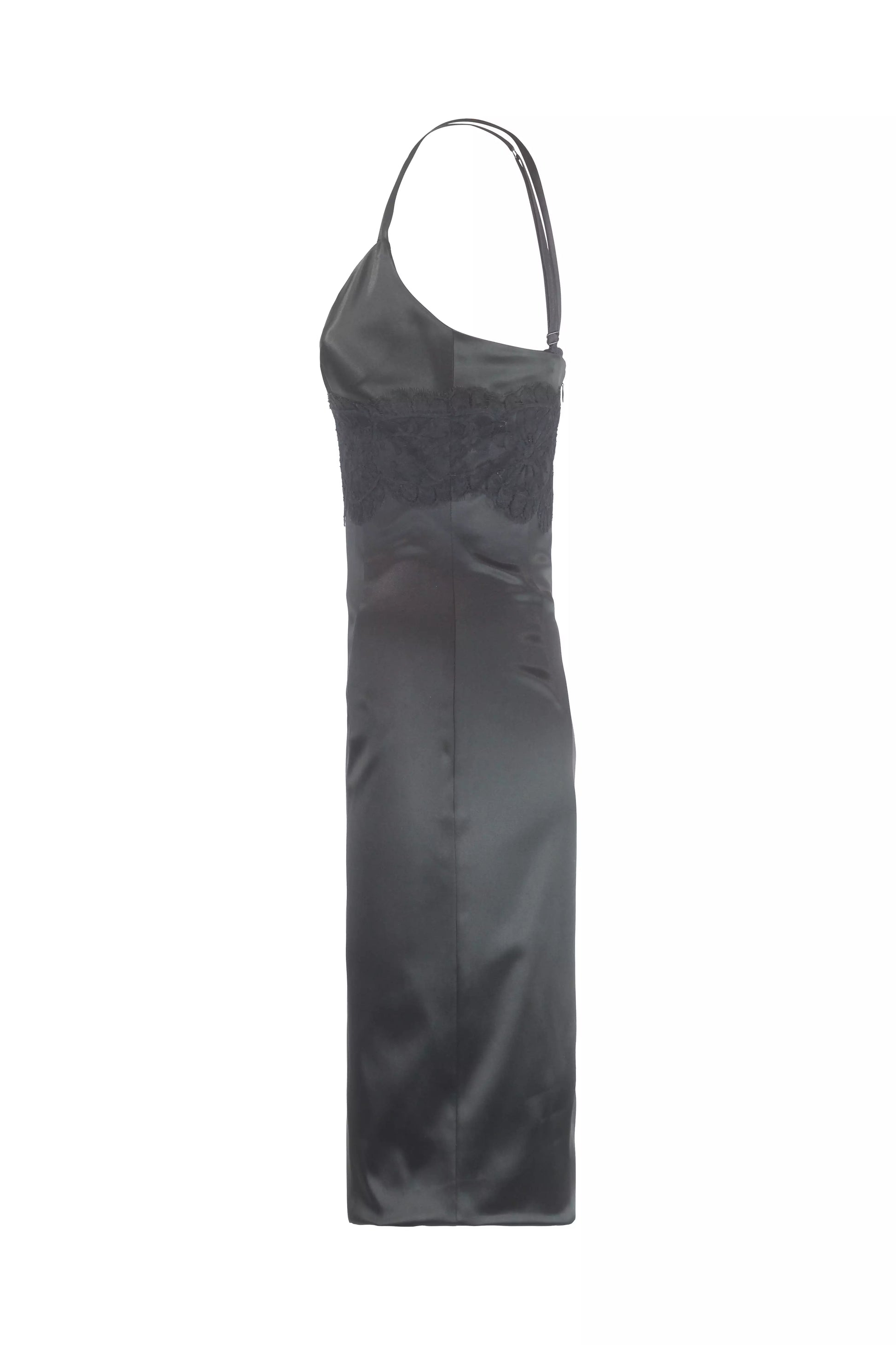 Black Satin Lace Bodycon Midi Dress