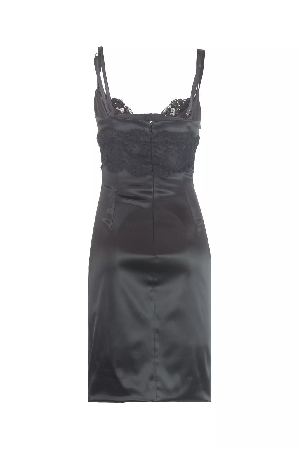 Black Satin Lace Bodycon Midi Dress