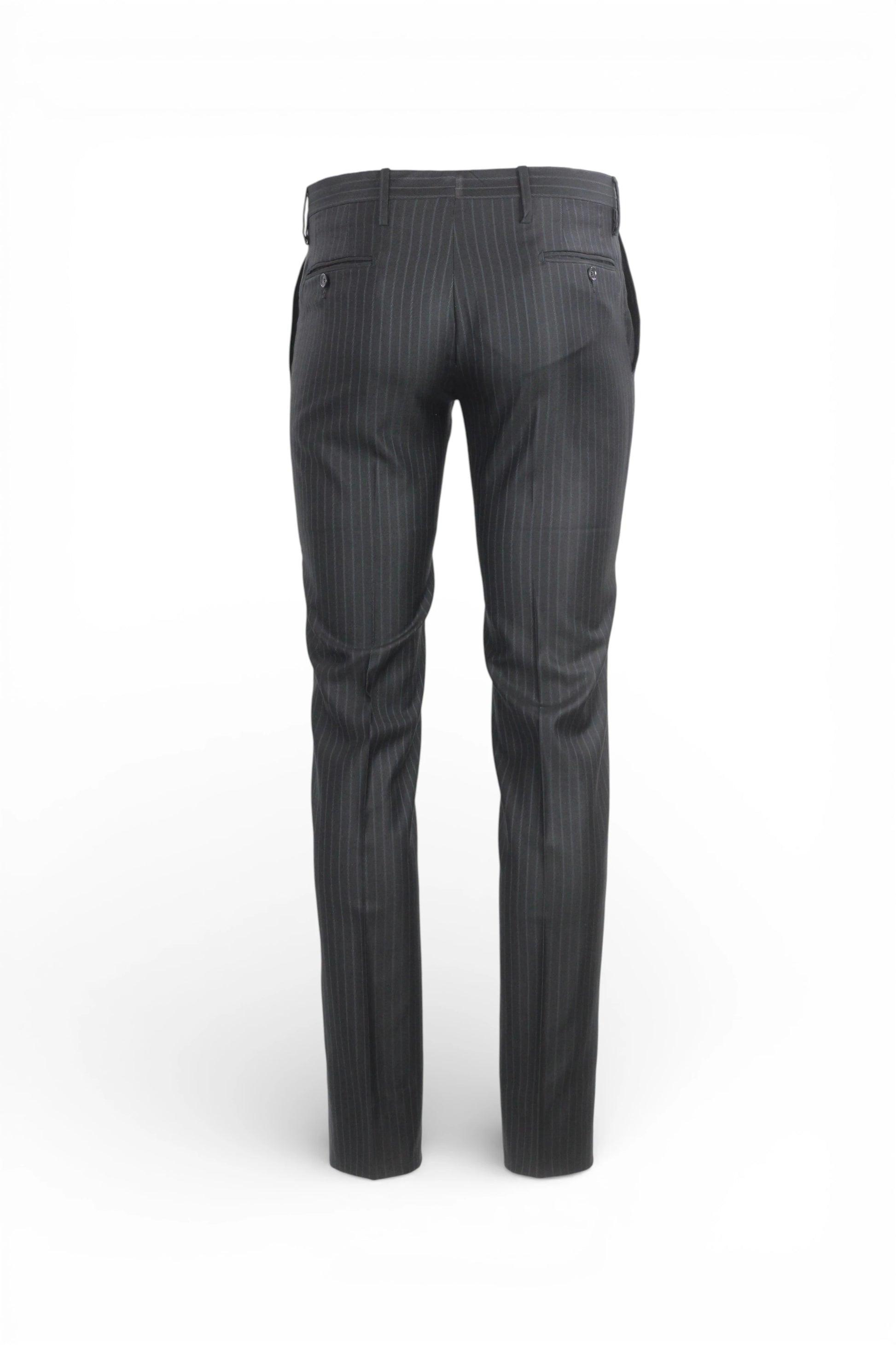 Black Pinstriped Cotton-Silk Trousers