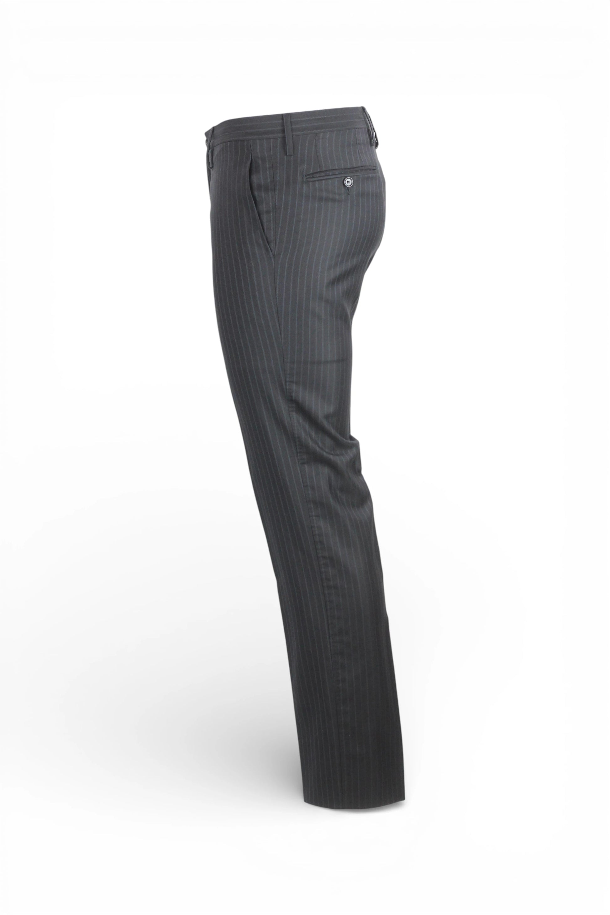 Black Pinstriped Cotton-Silk Trousers