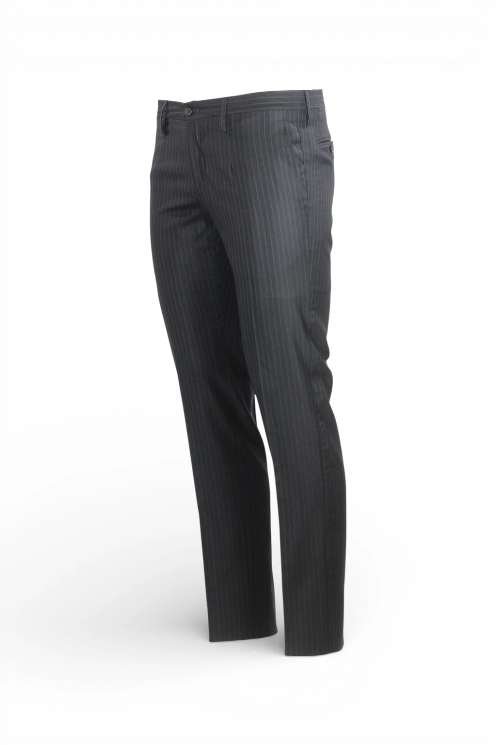 Black Pinstriped Cotton-Silk Trousers