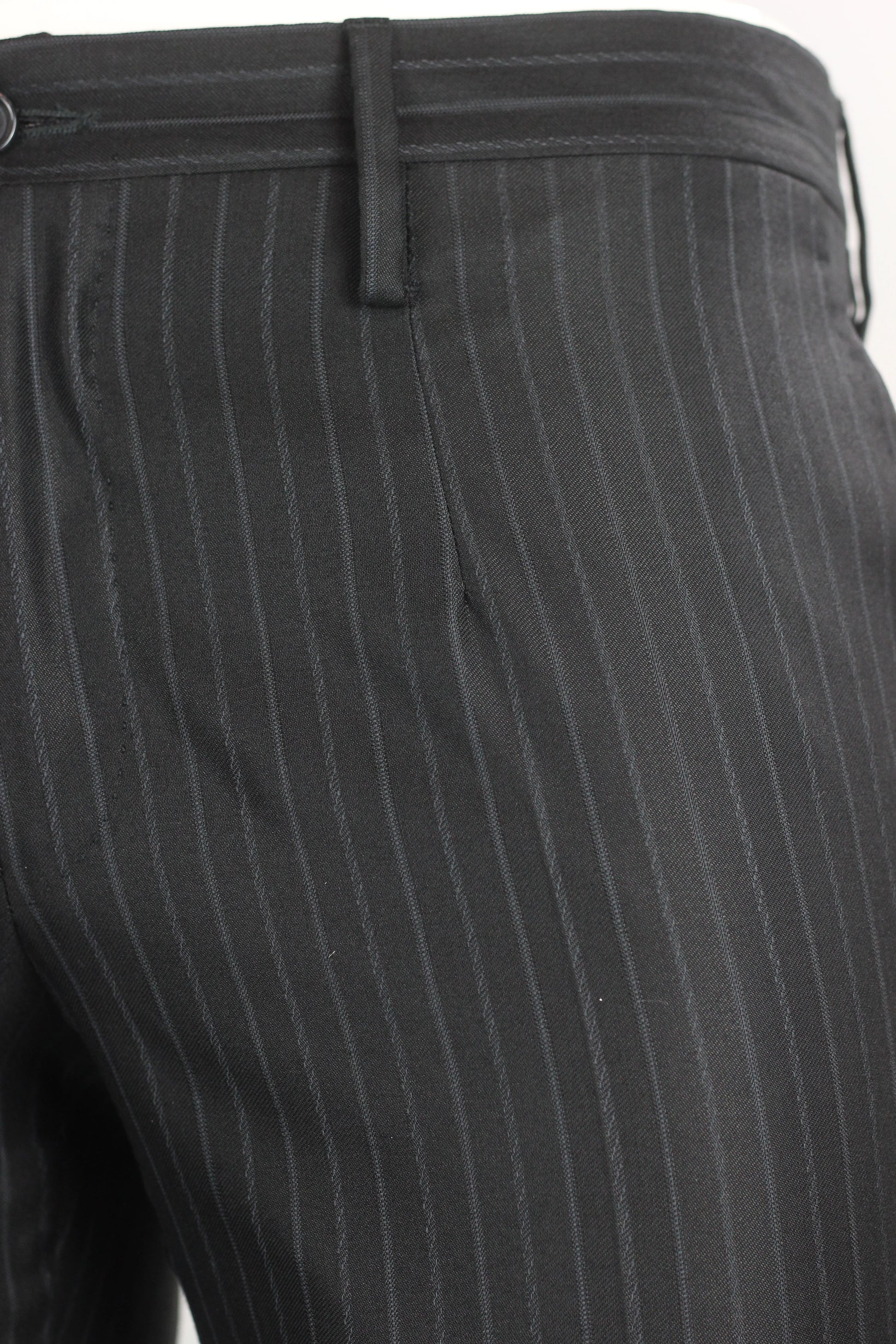 Black Pinstriped Cotton-Silk Trousers