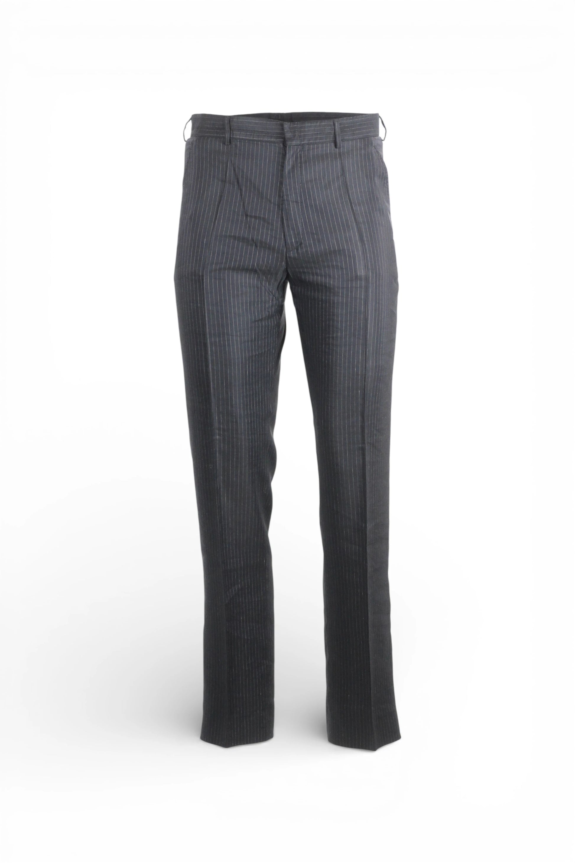 Black Pinstriped Cotton-Silk Trousers