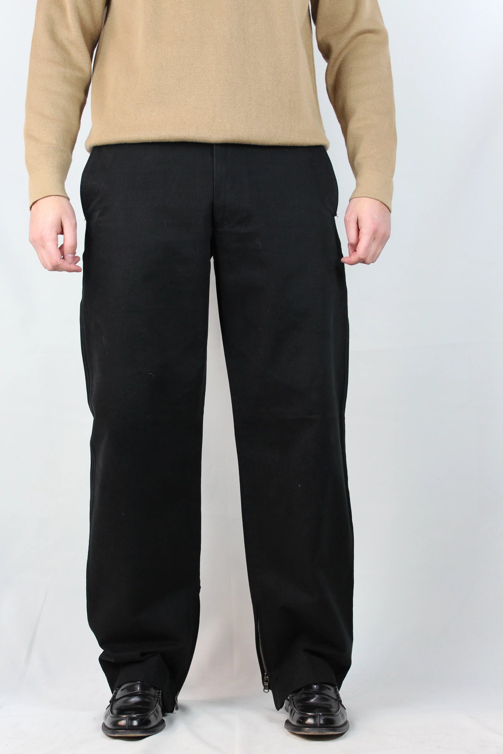 Wide-Leg Black Moleskin Trousers