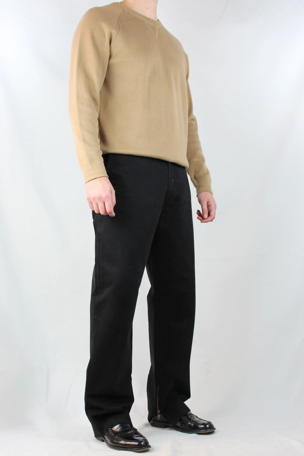 Wide-Leg Black Moleskin Trousers
