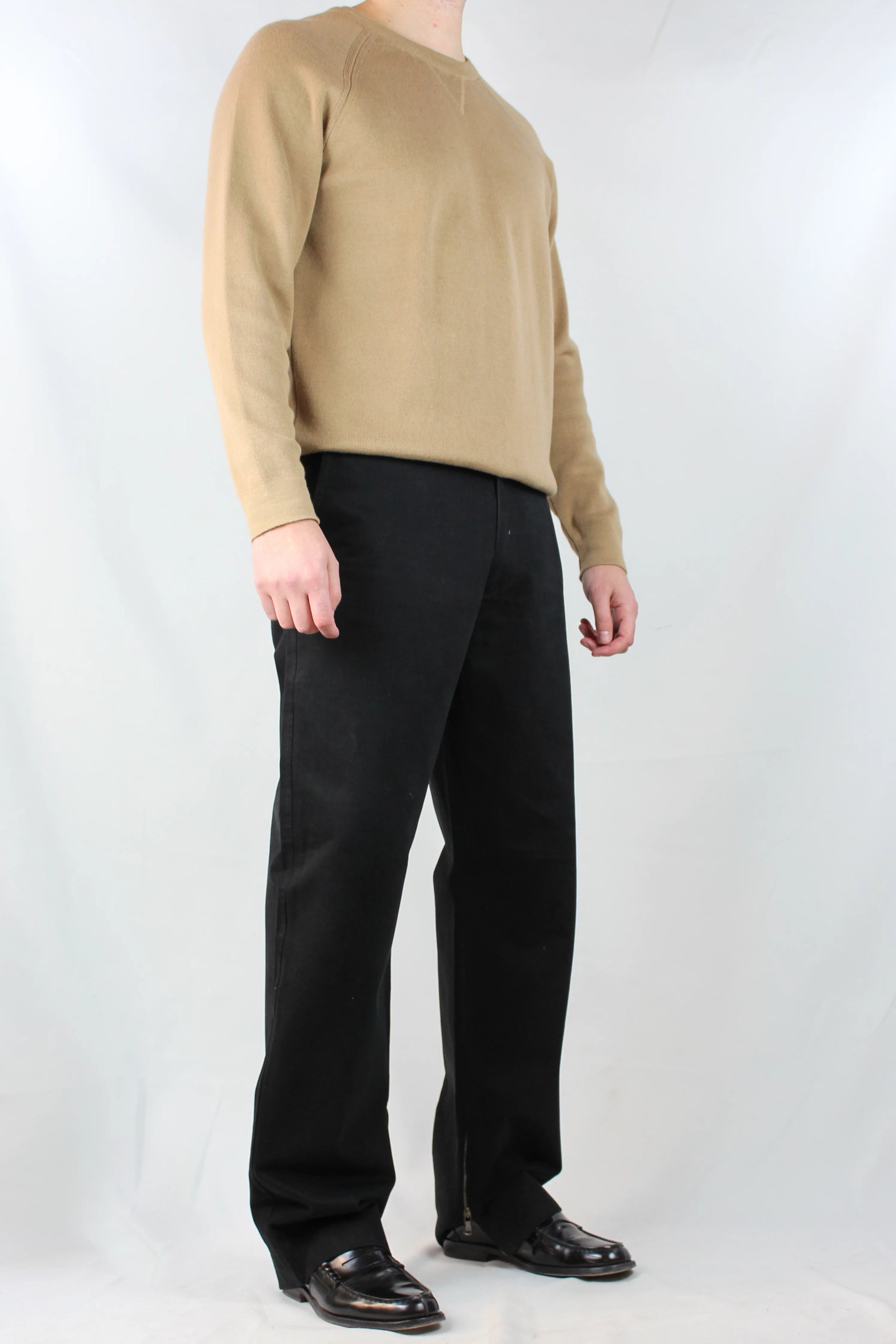 Wide-Leg Black Moleskin Trousers