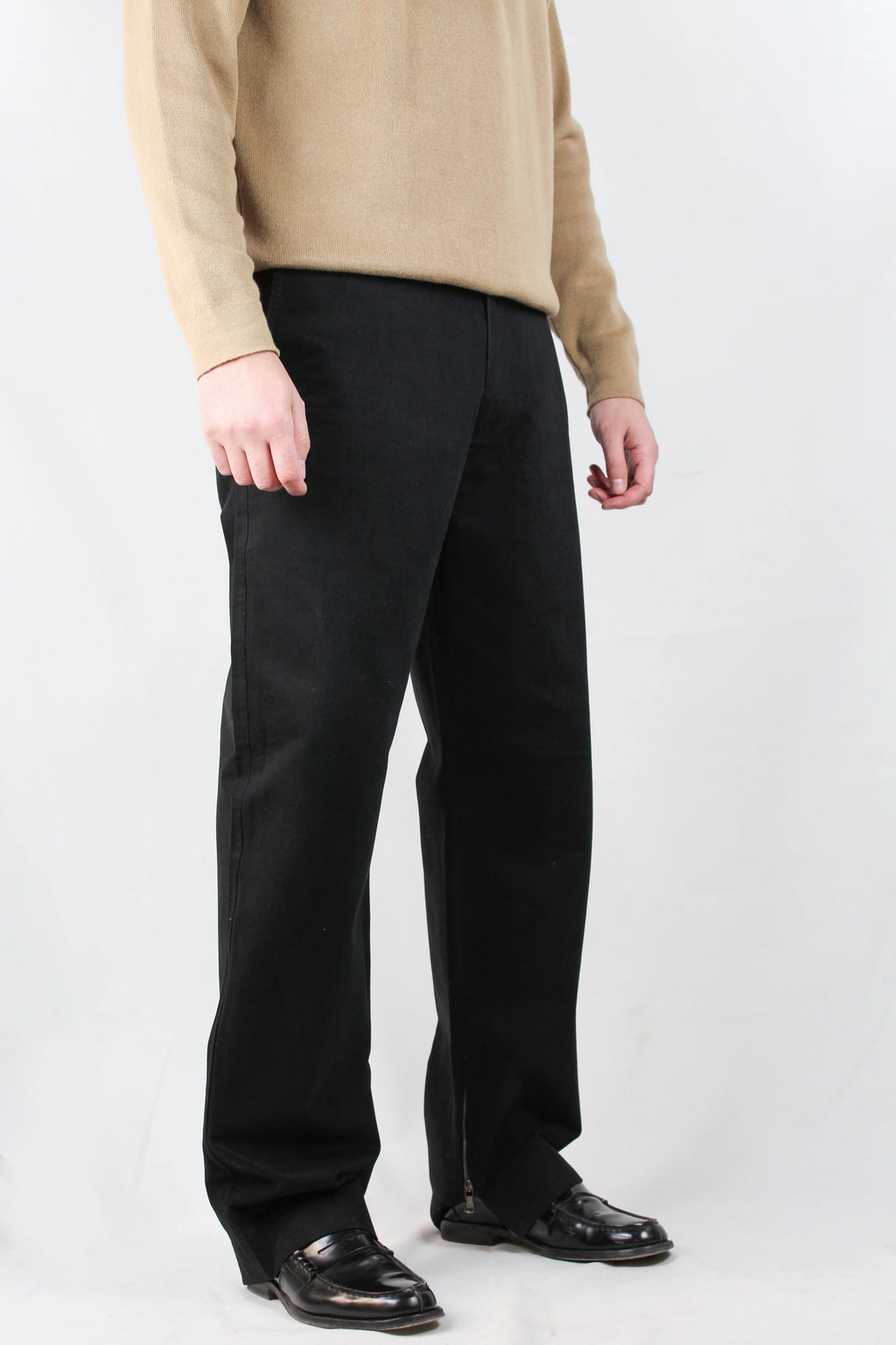 Wide-Leg Black Moleskin Trousers