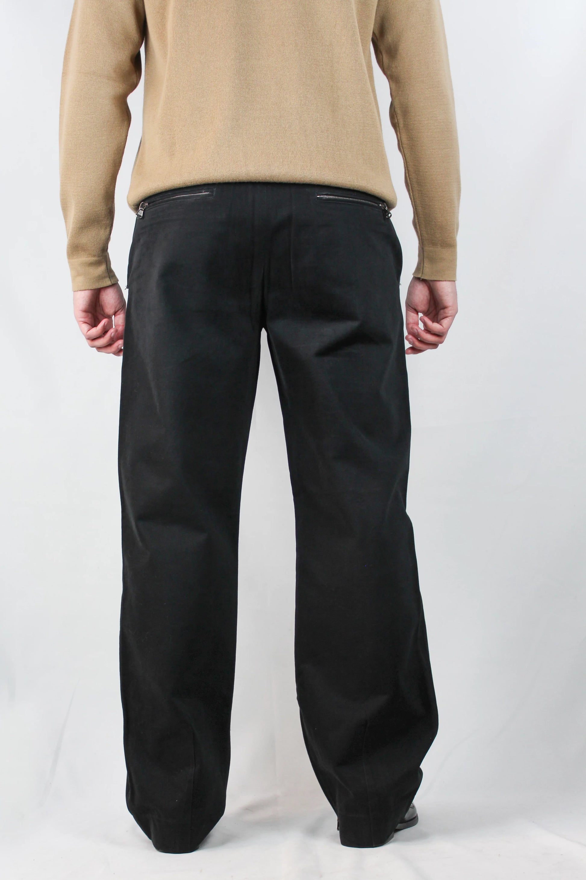 Wide-Leg Black Moleskin Trousers