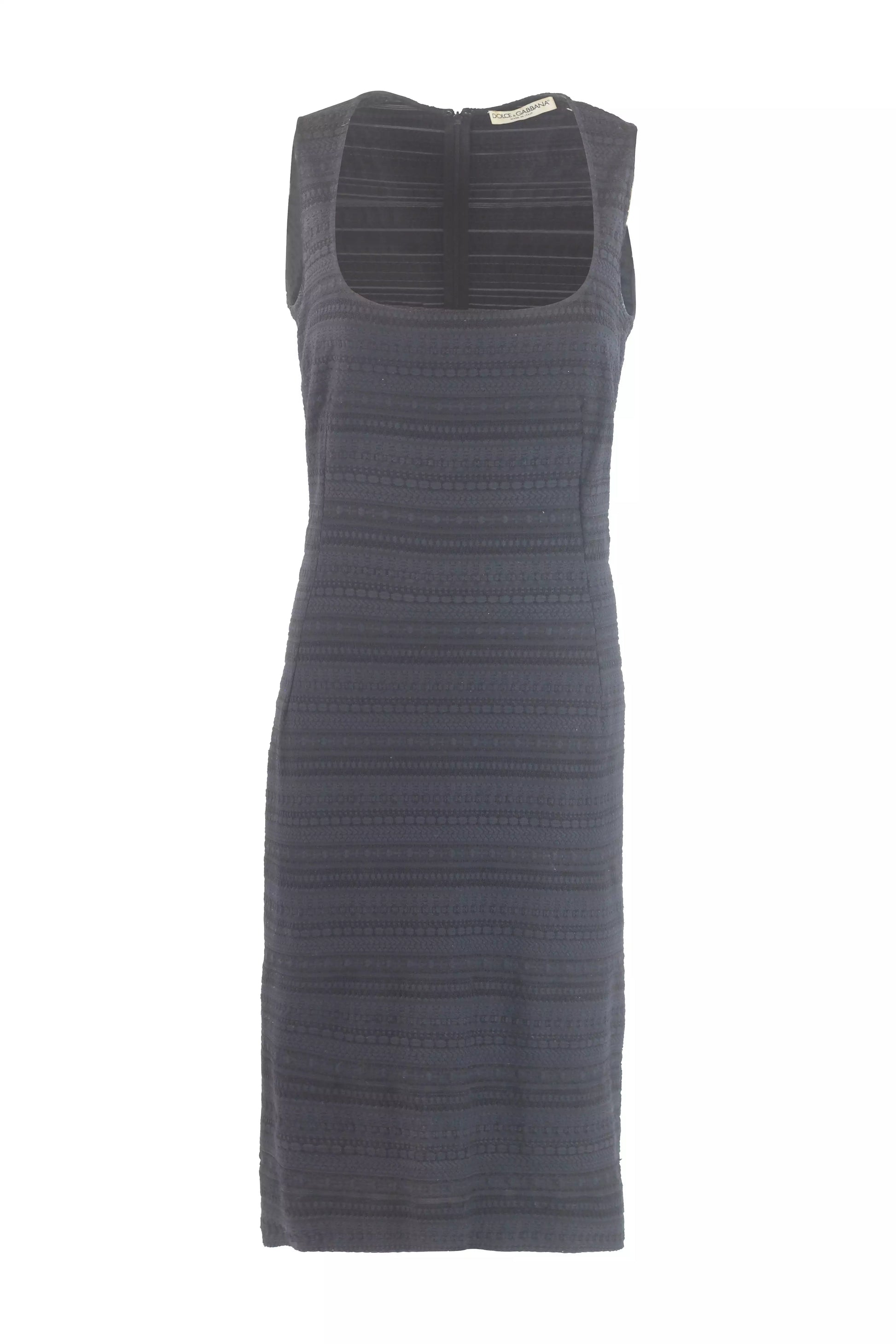 Navy Blue Textured Bodycon Midi Dress