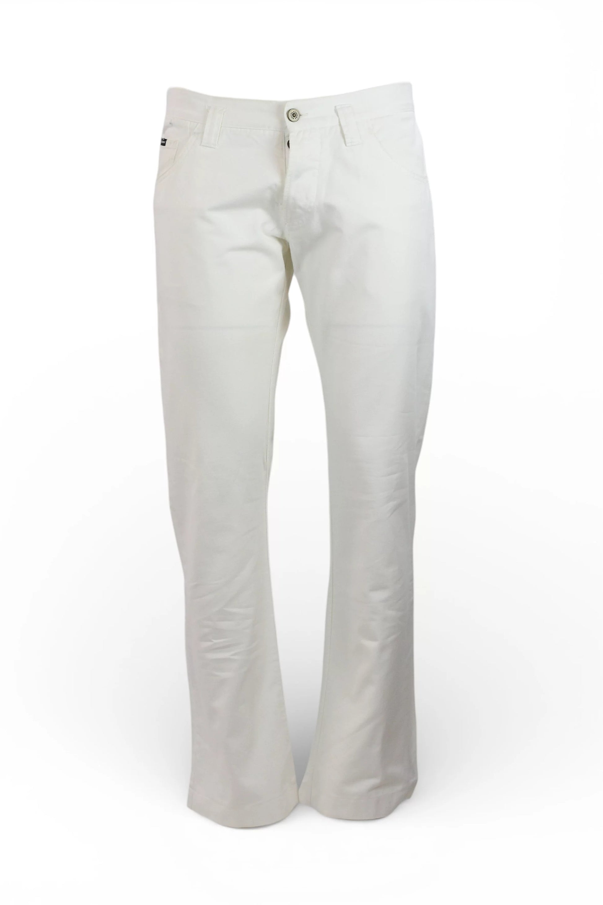 White Cotton Denim Flare Trousers