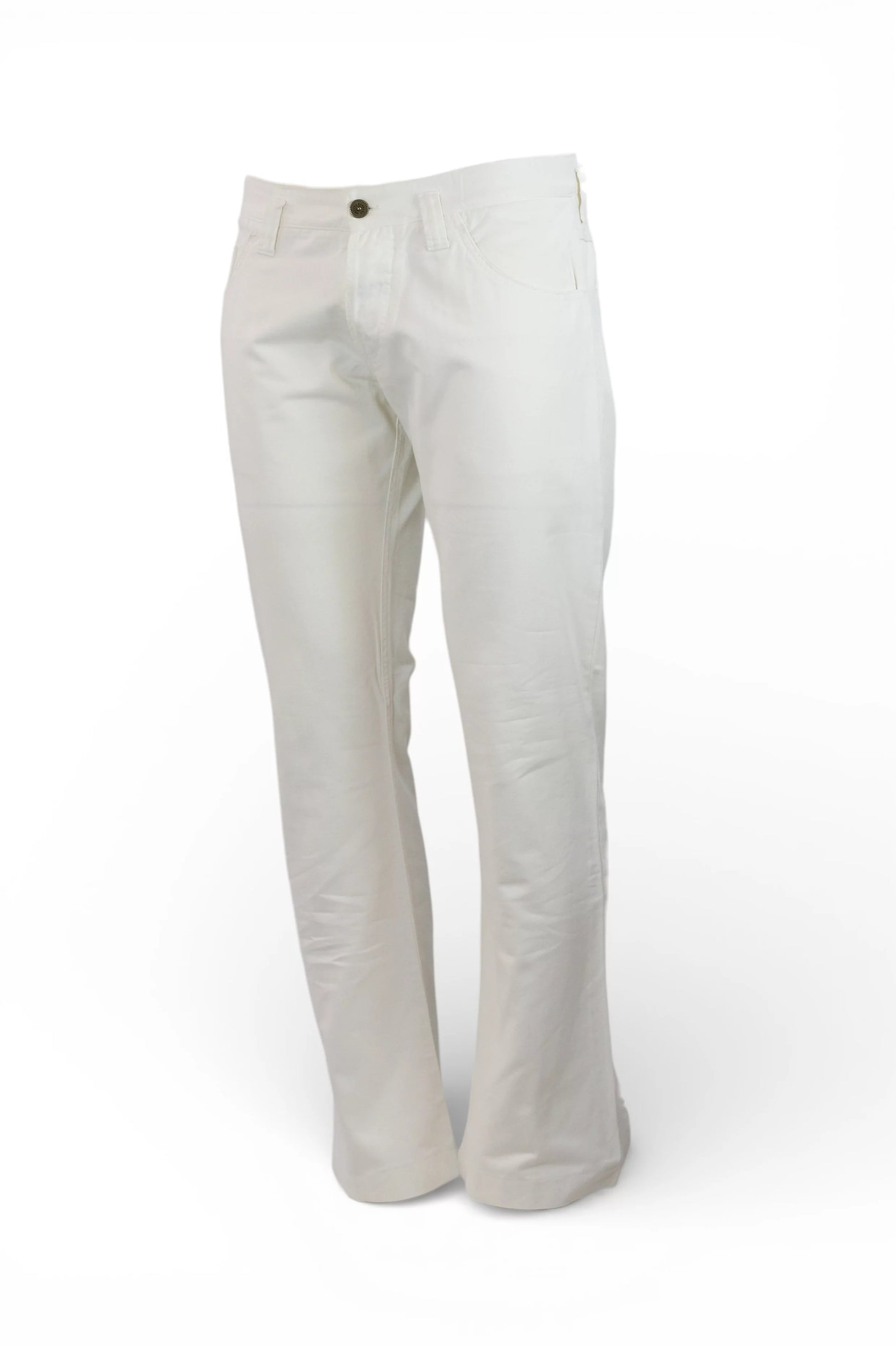 White Cotton Denim Flare Trousers