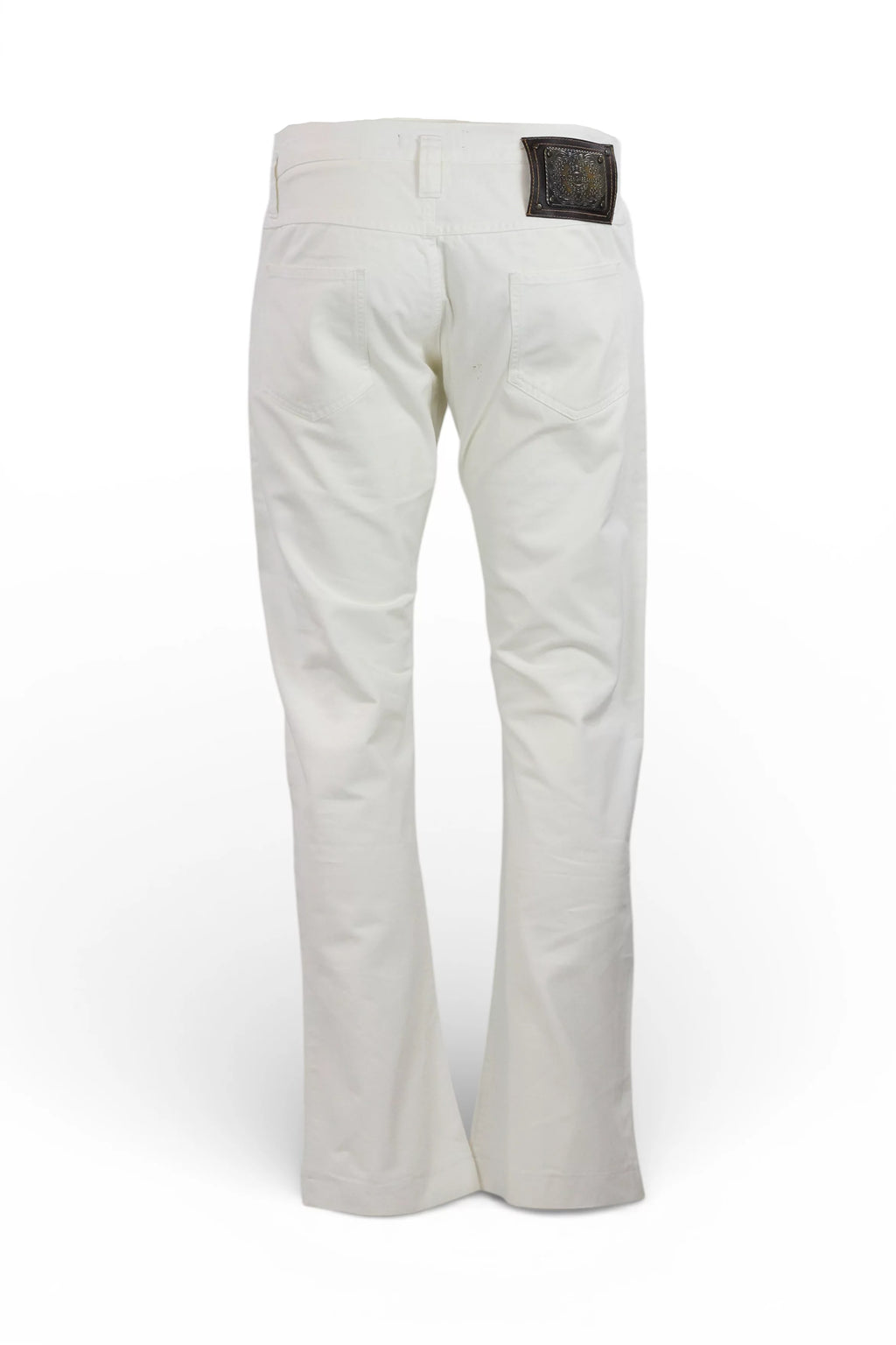 White Cotton Denim Flare Trousers