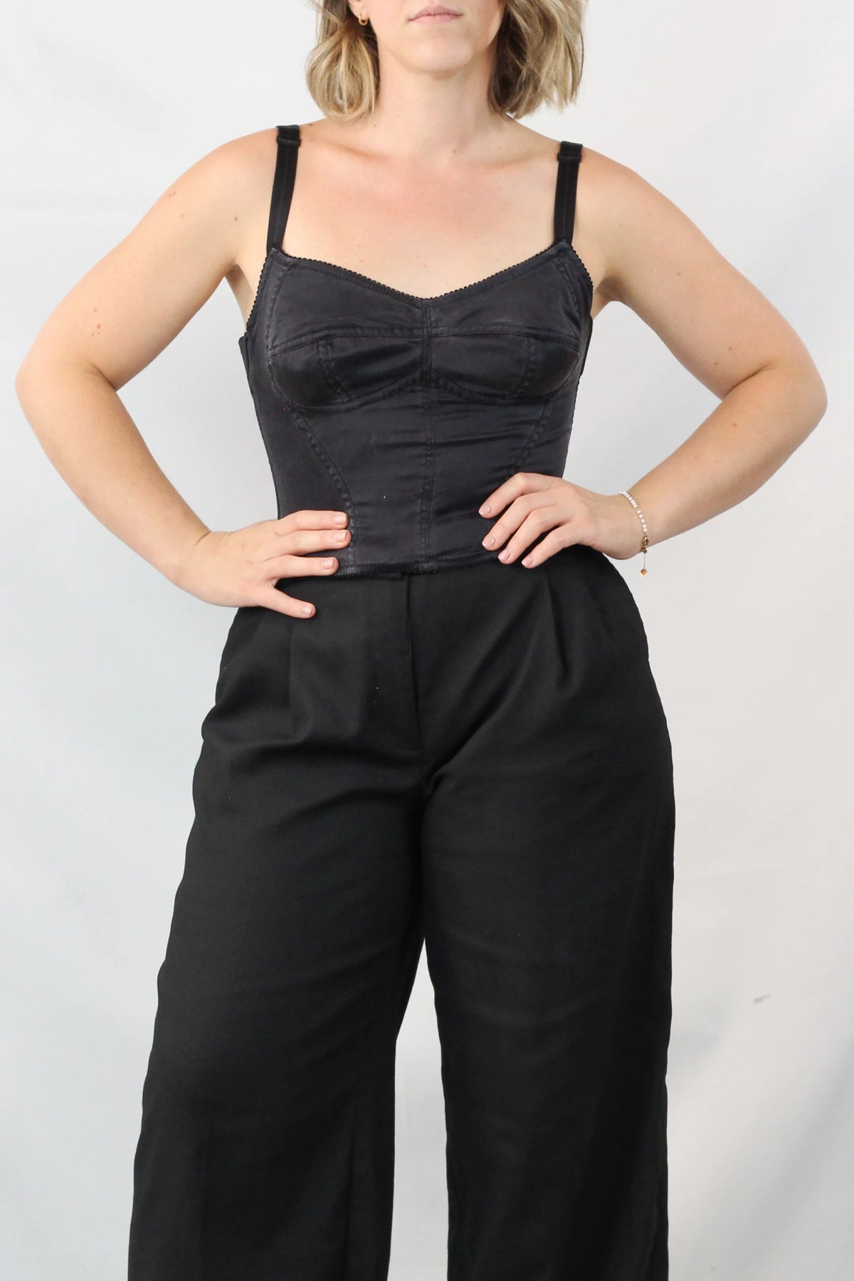 Black Satin Bustier Corset Crop Top
