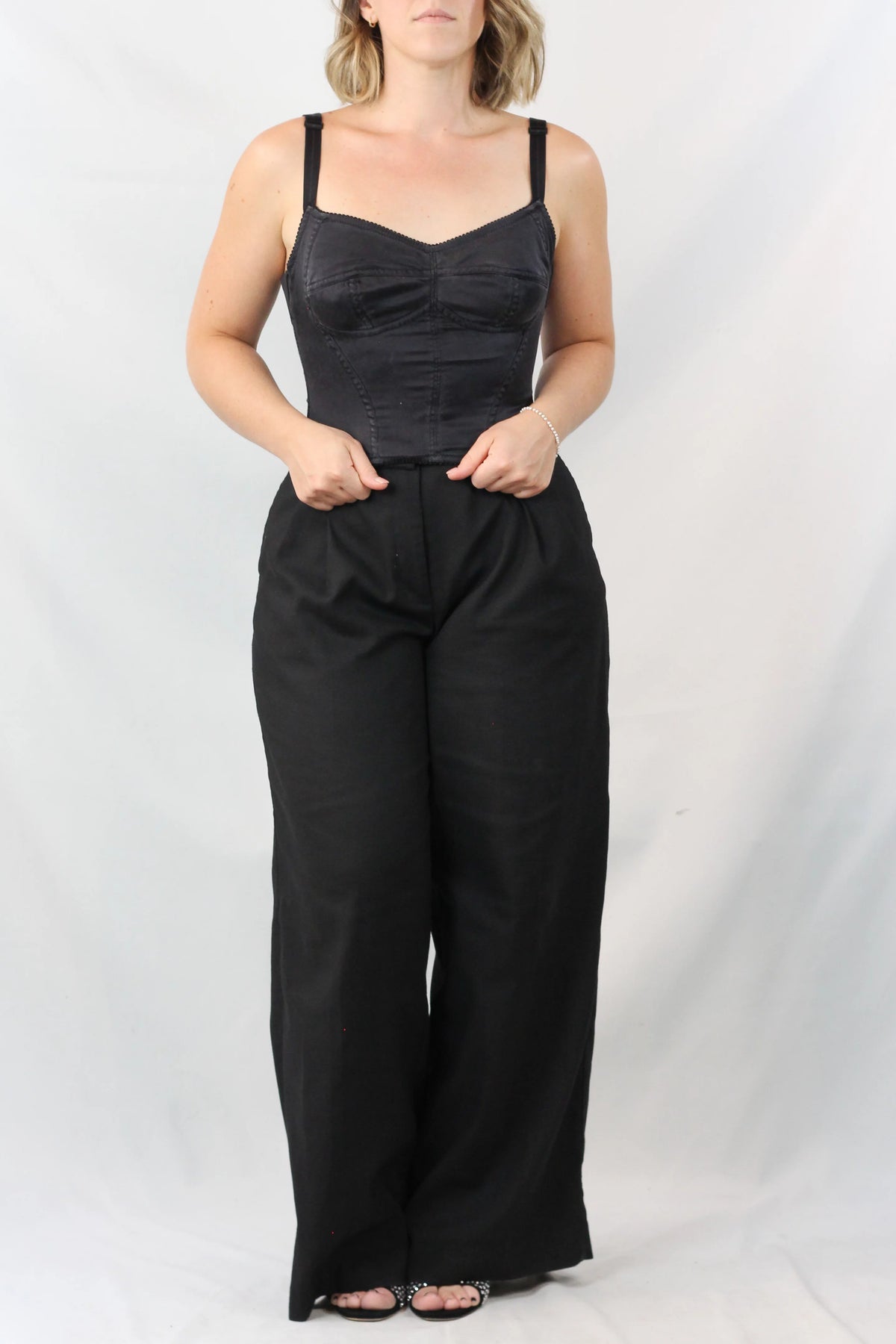 Black Satin Bustier Corset Crop Top
