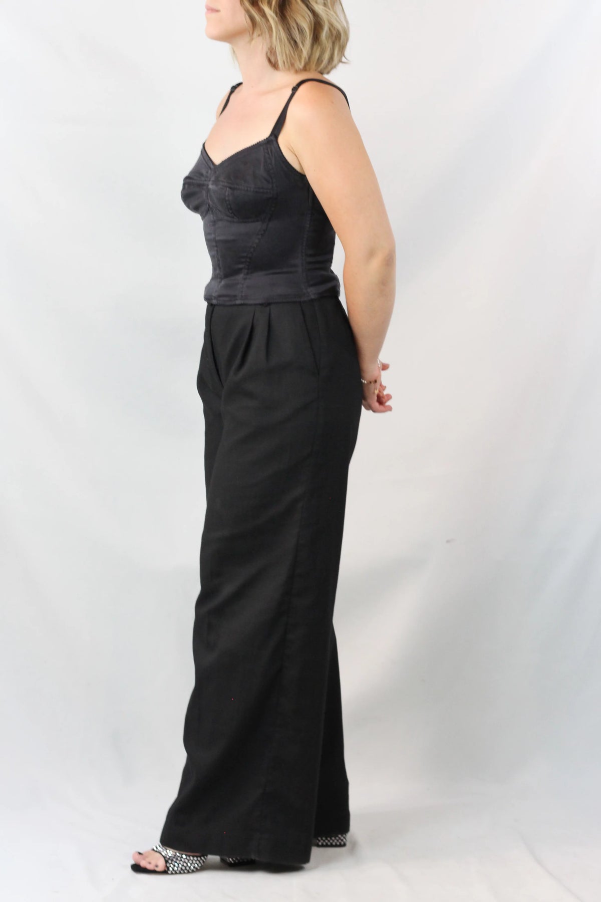Black Satin Bustier Corset Crop Top
