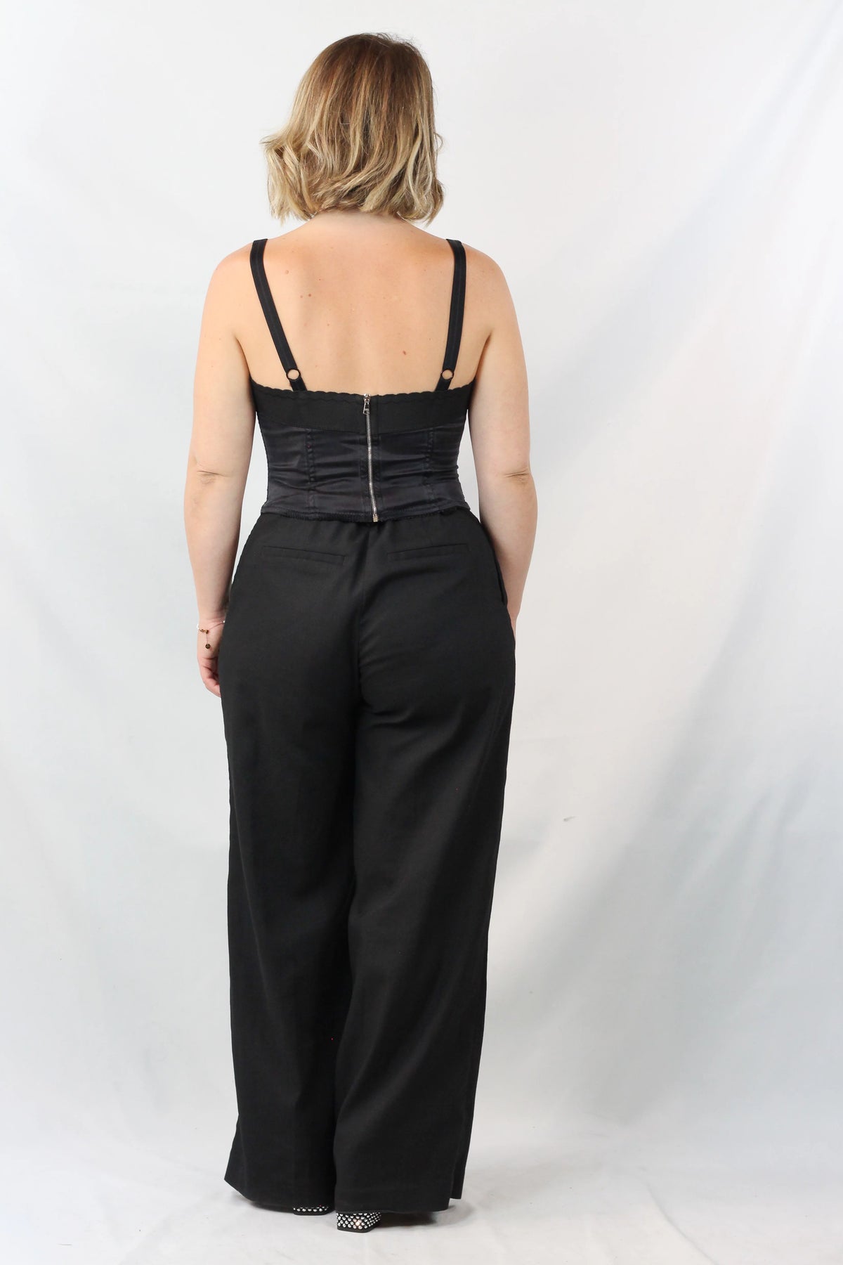Black Satin Bustier Corset Crop Top