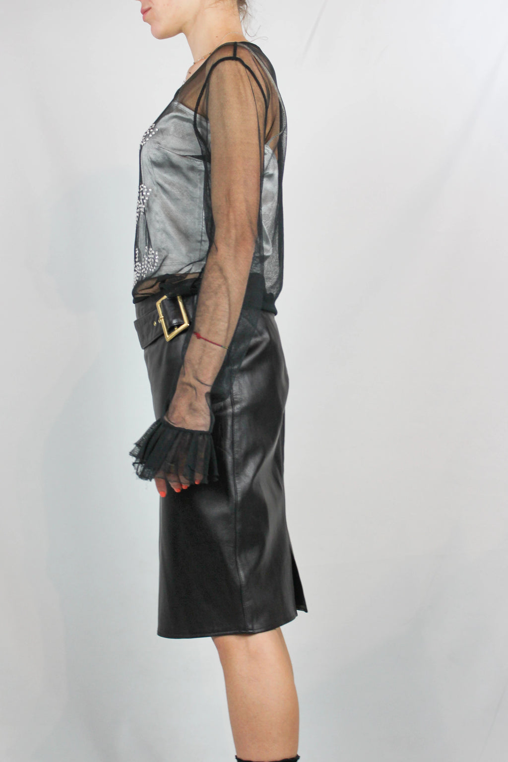 Black Tulle Top with Rhinestone Embellishments SS2001