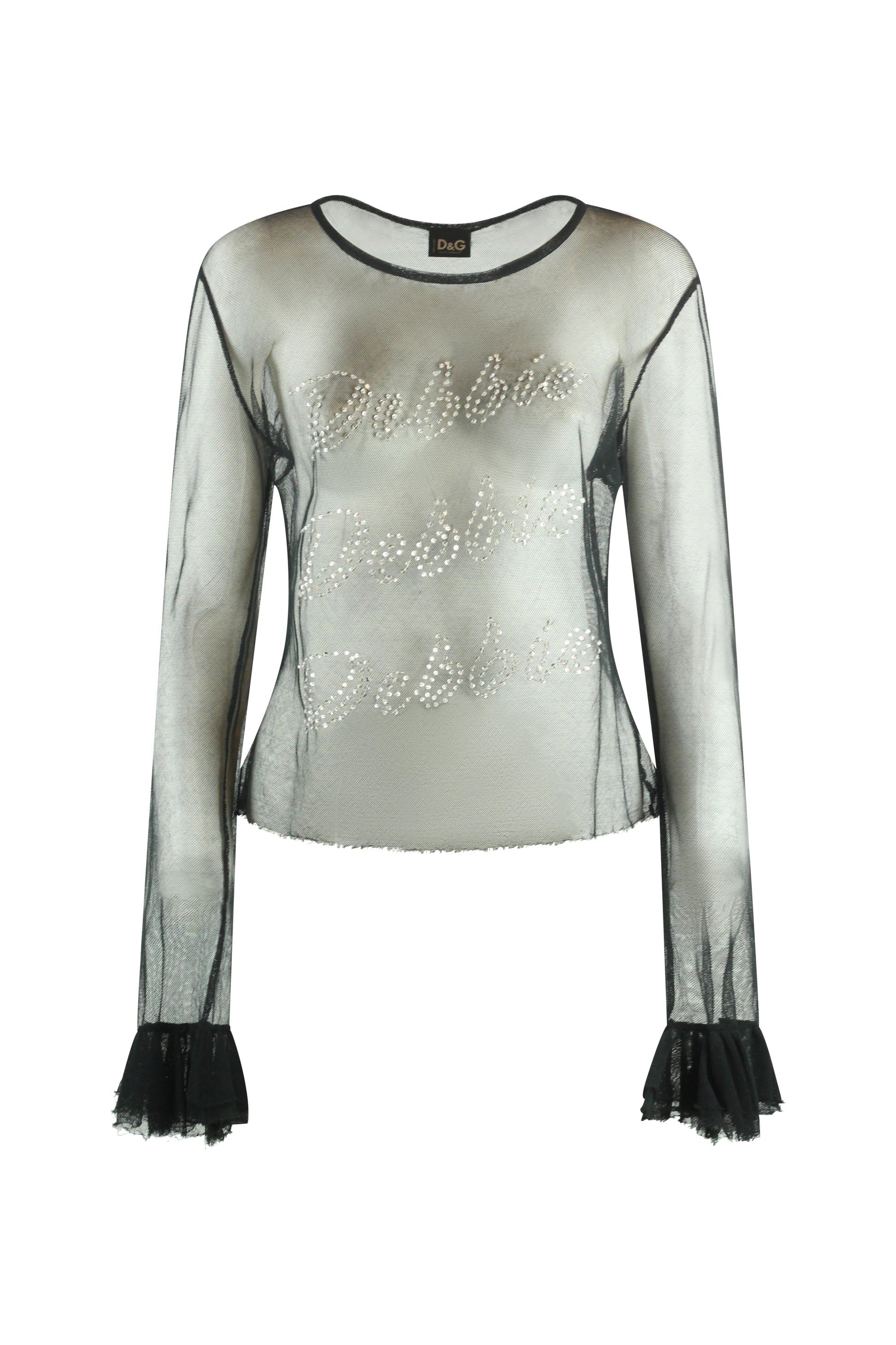 Black Tulle Top with Rhinestone Embellishments SS2001