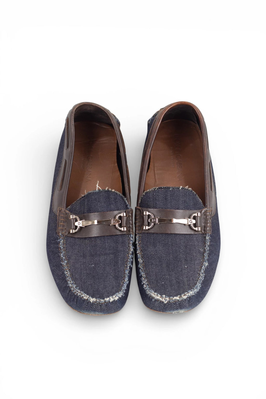 Denim and Brown Leather Moccasins