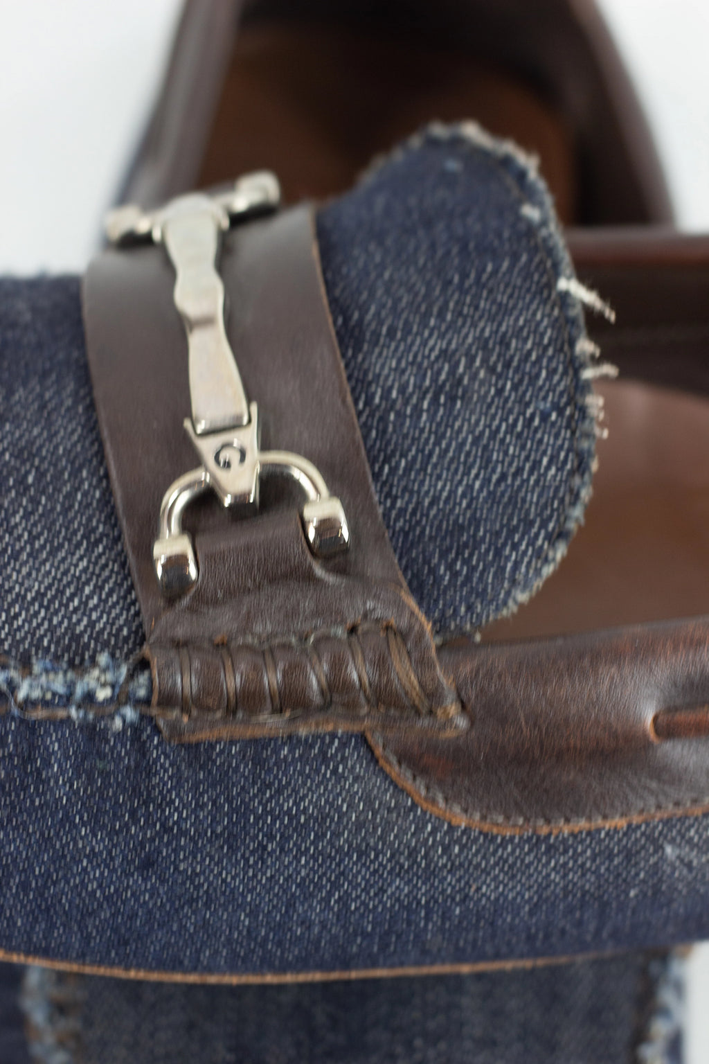 Denim and Brown Leather Moccasins