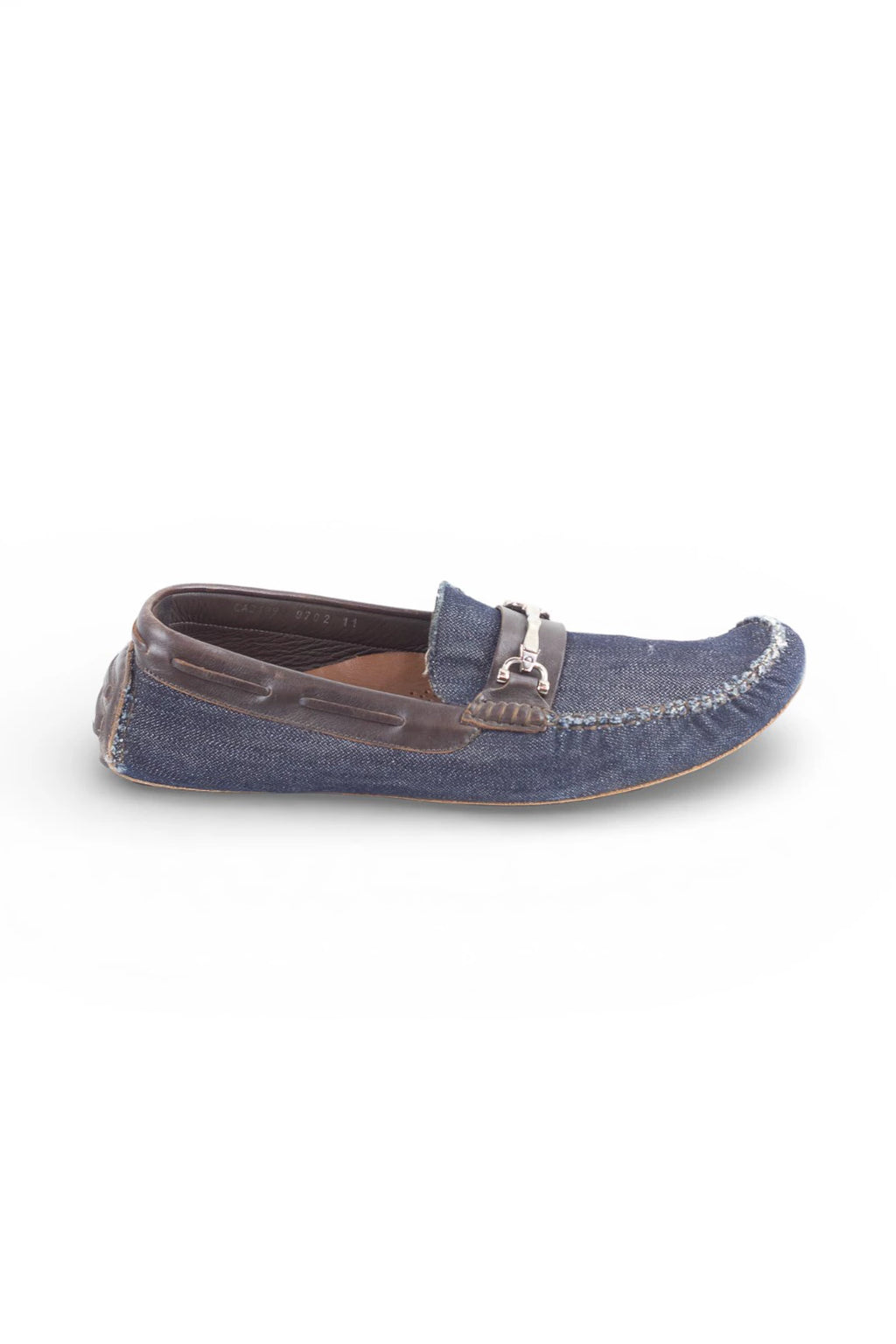 Denim and Brown Leather Moccasins