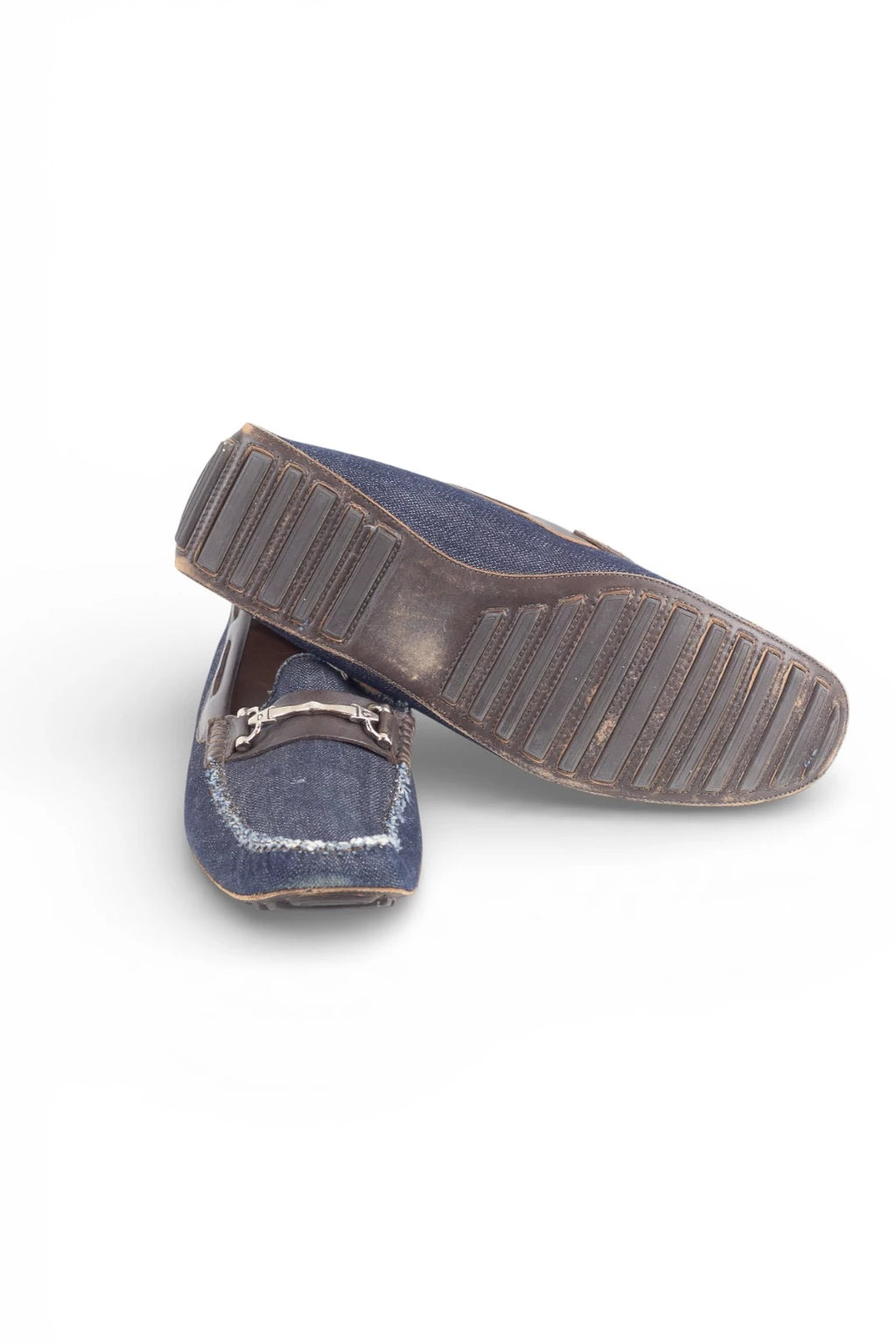 Denim and Brown Leather Moccasins