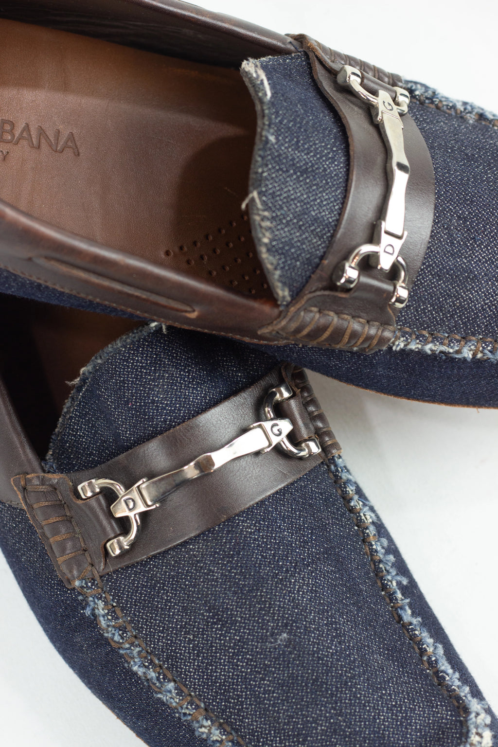 Denim and Brown Leather Moccasins
