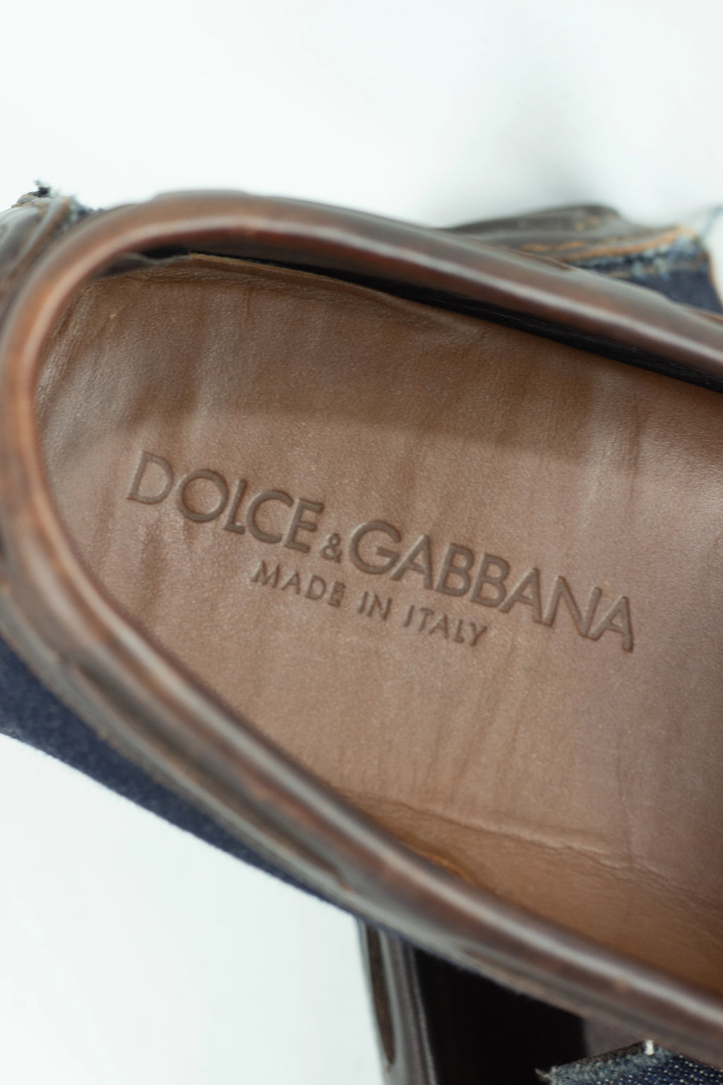 Denim and Brown Leather Moccasins