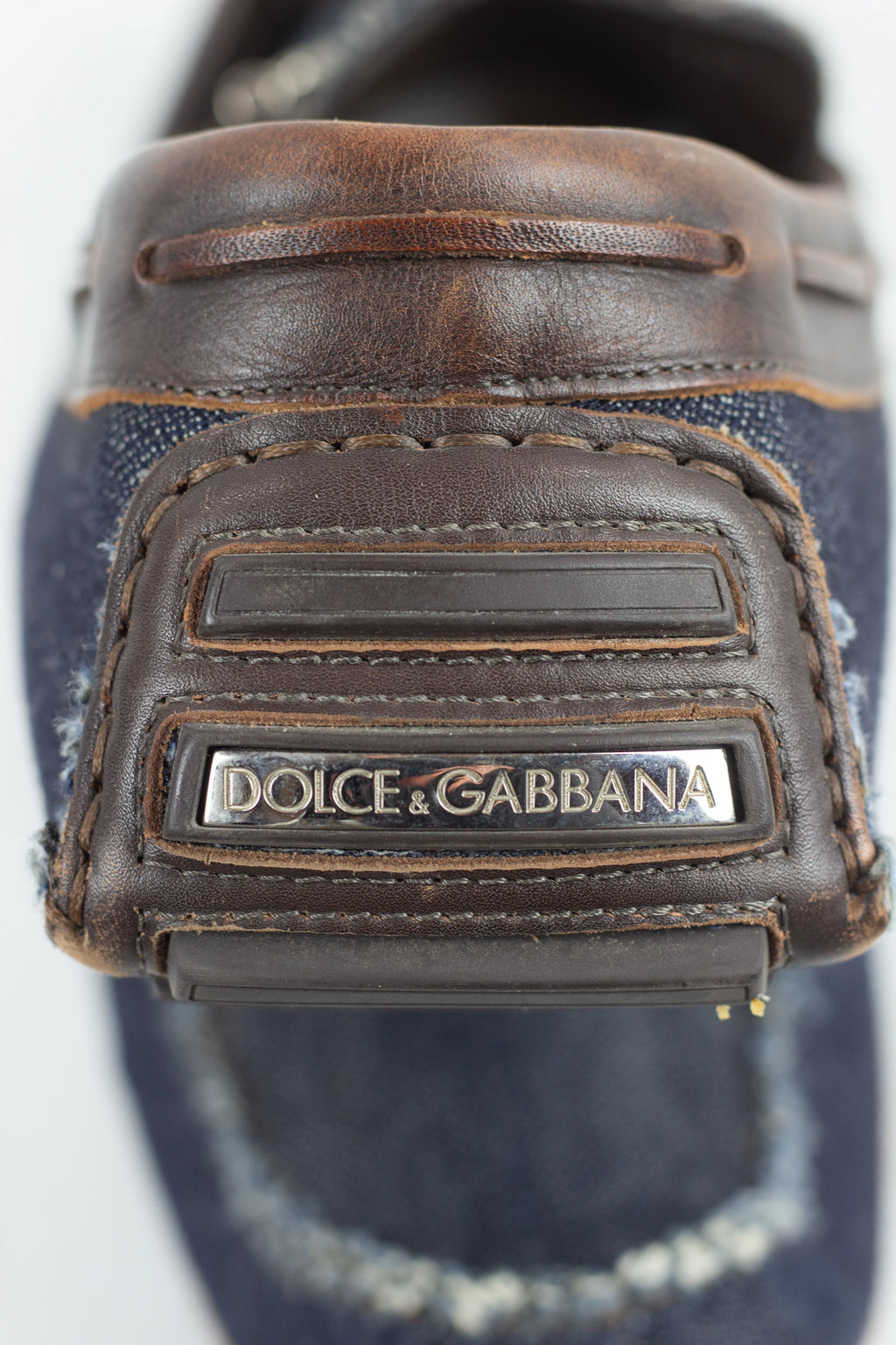 Denim and Brown Leather Moccasins