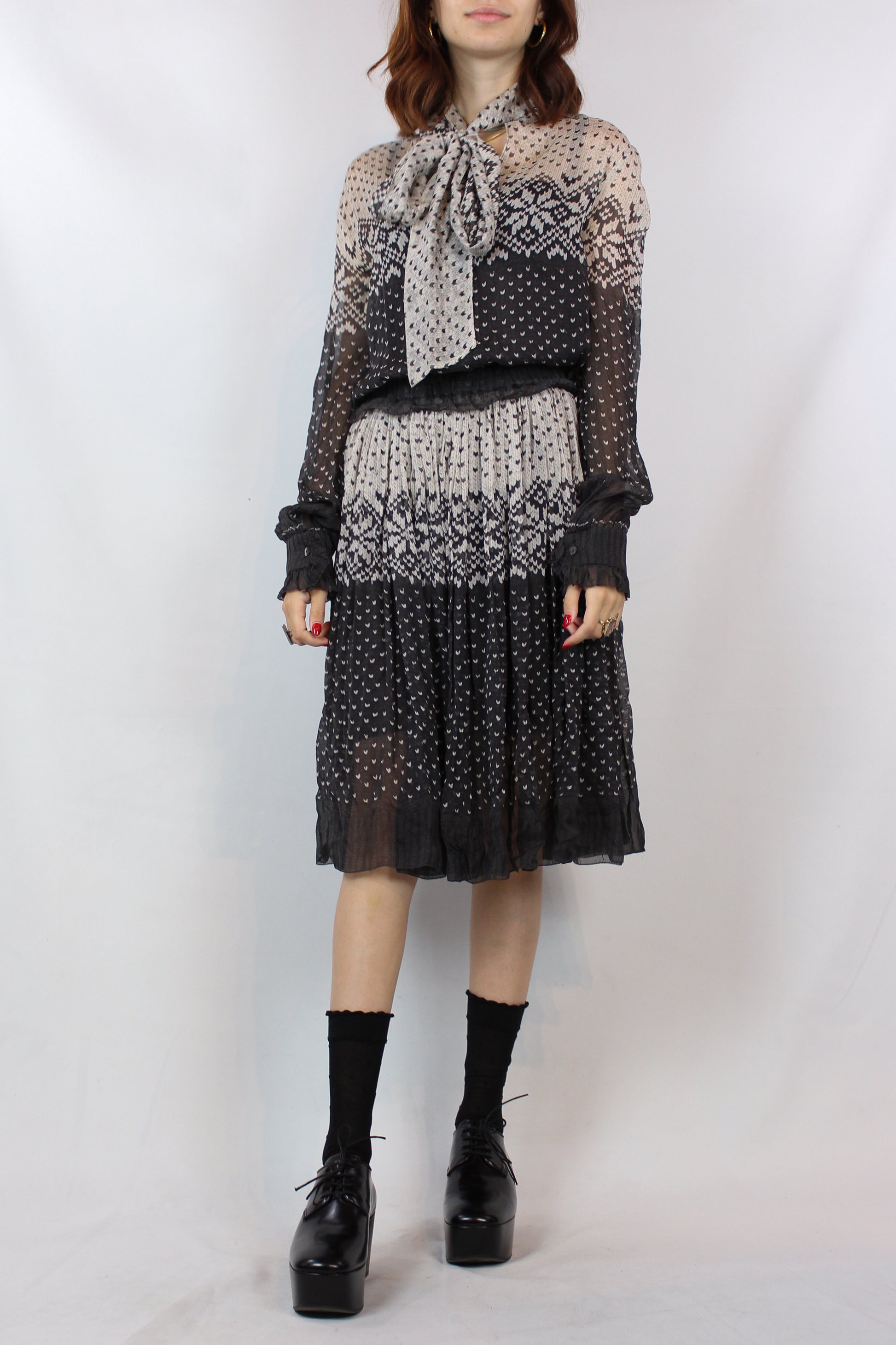 Silk Chiffon Fair Isle Print Midi Dress FW2010