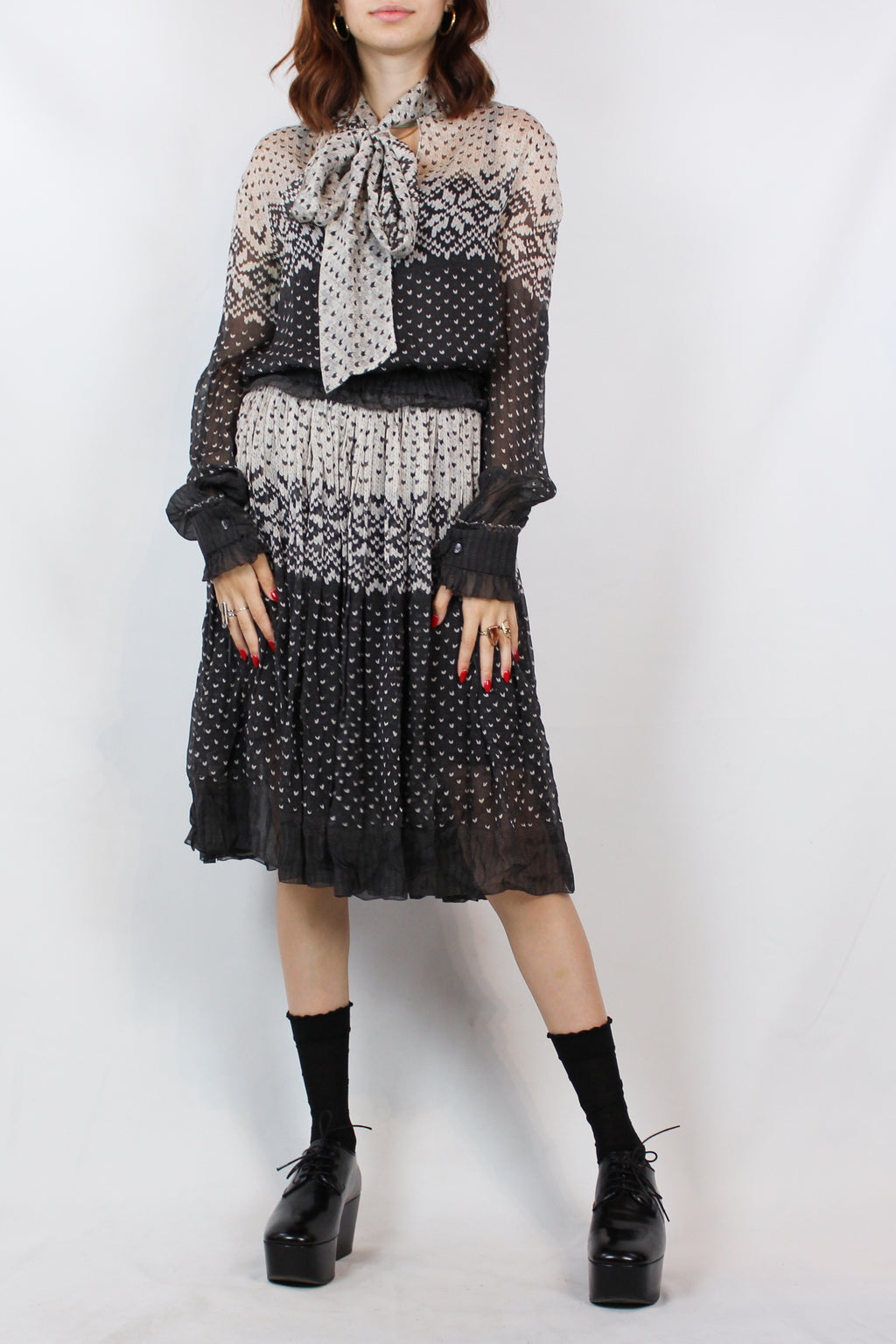 Silk Chiffon Fair Isle Print Midi Dress FW2010