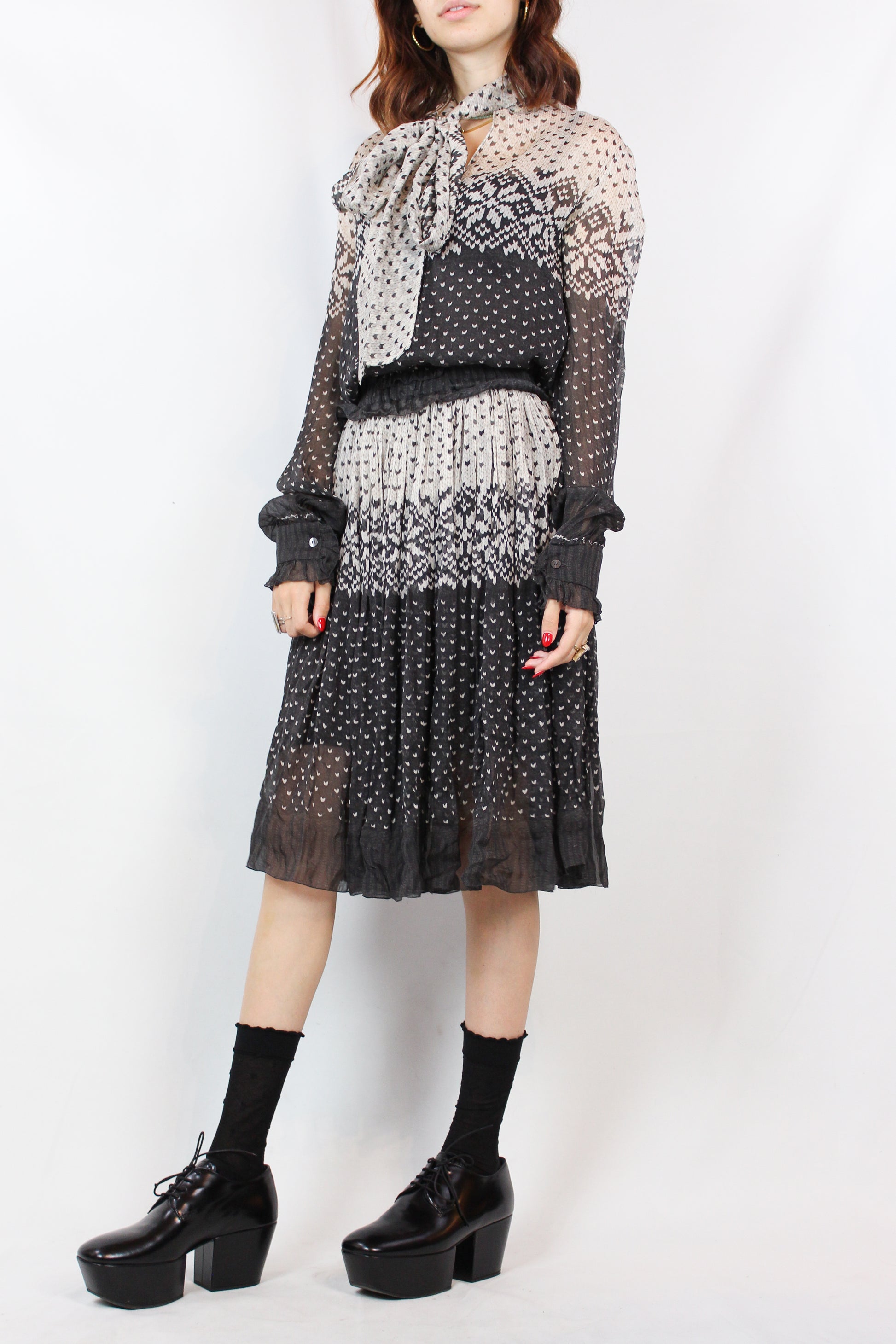 Silk Chiffon Fair Isle Print Midi Dress FW2010