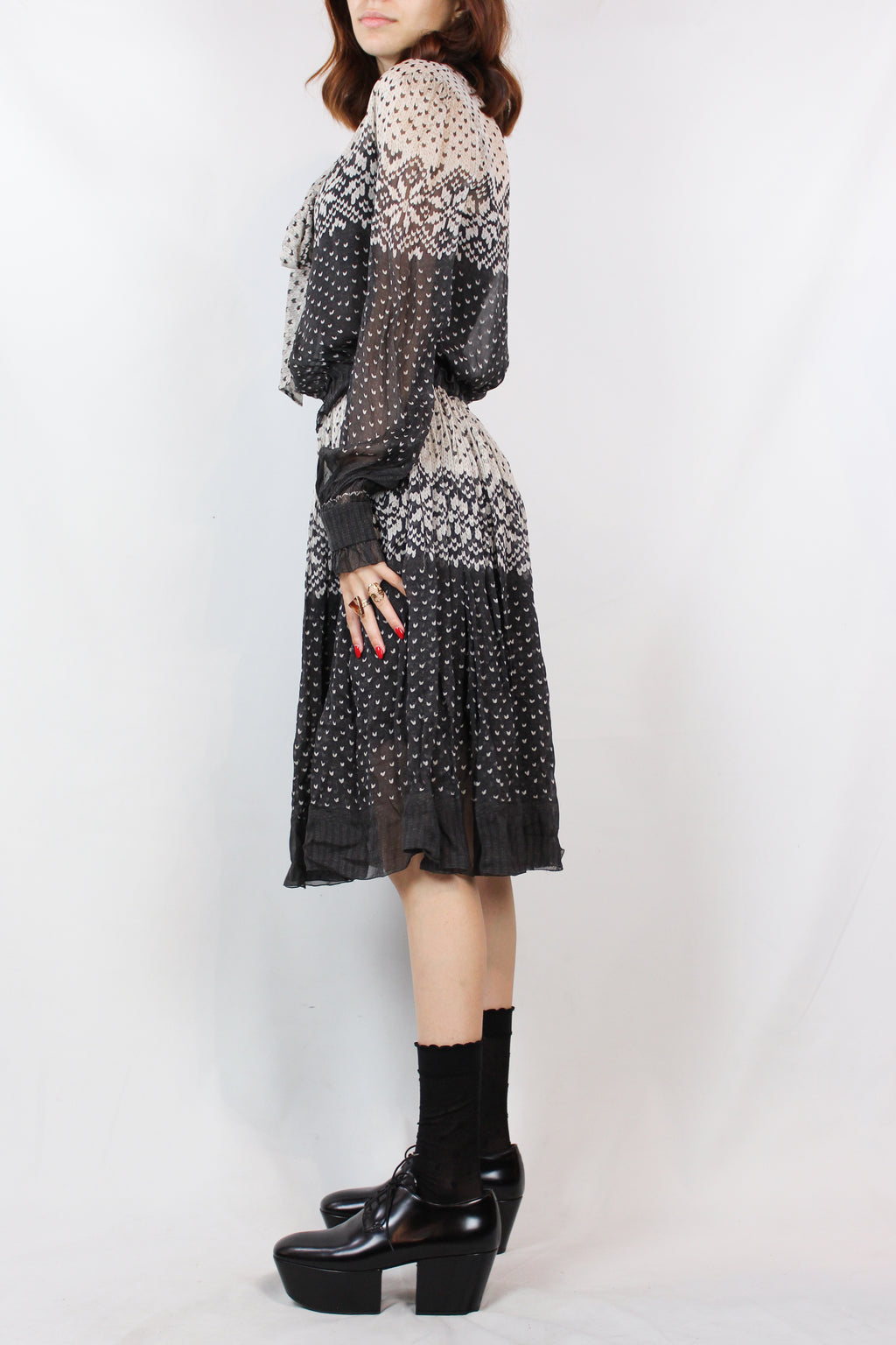 Silk Chiffon Fair Isle Print Midi Dress FW2010