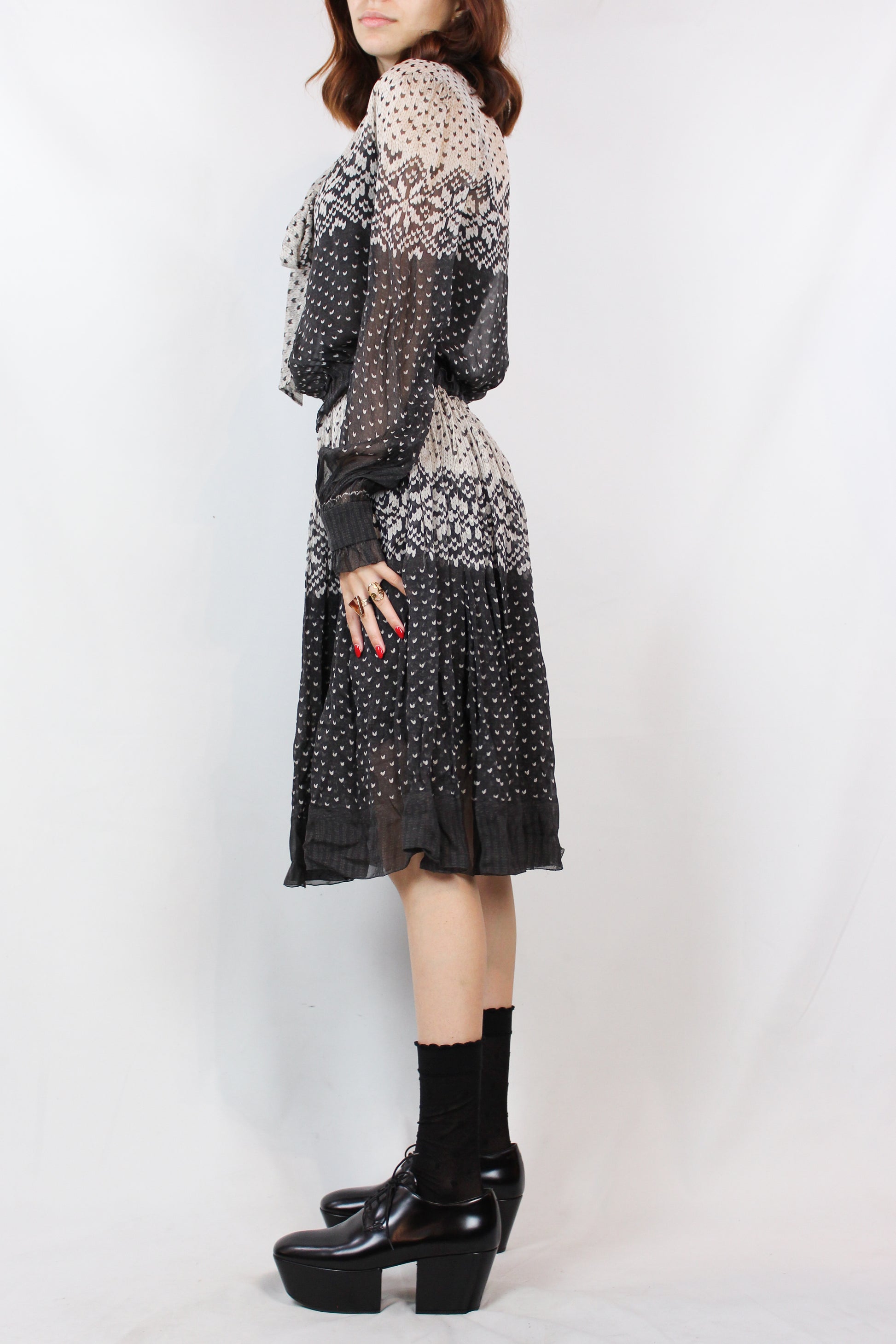 Silk Chiffon Fair Isle Print Midi Dress FW2010
