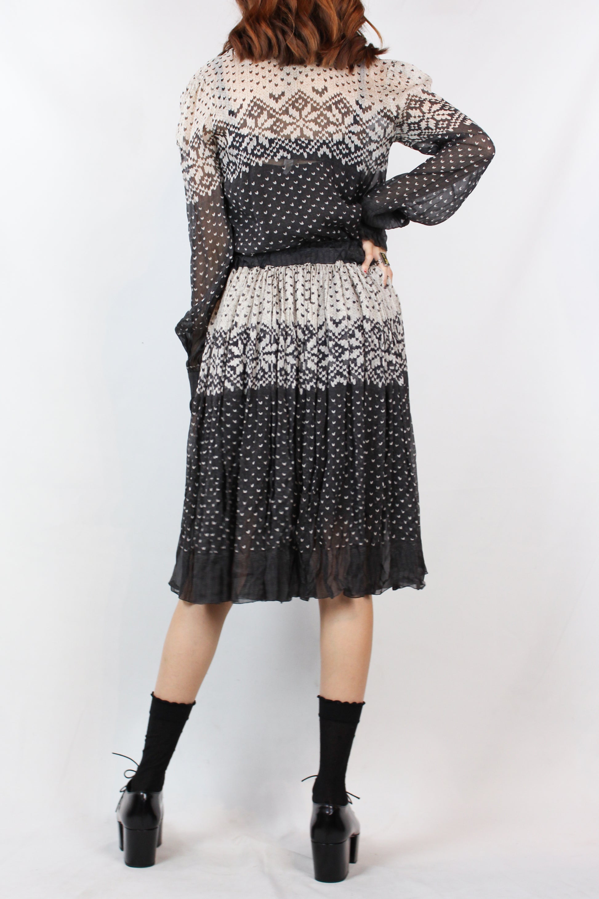 Silk Chiffon Fair Isle Print Midi Dress FW2010