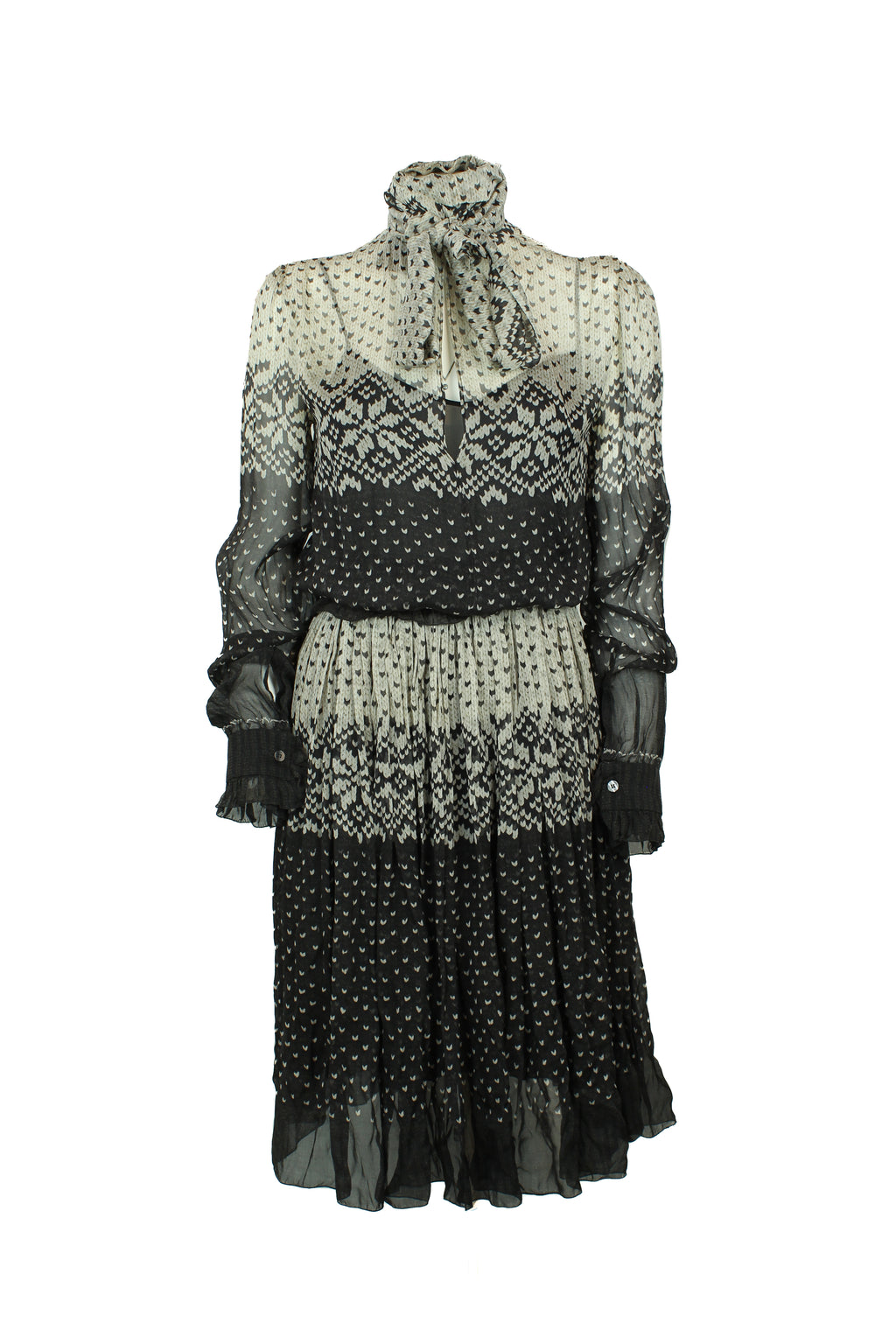 Silk Chiffon Fair Isle Print Midi Dress FW2010